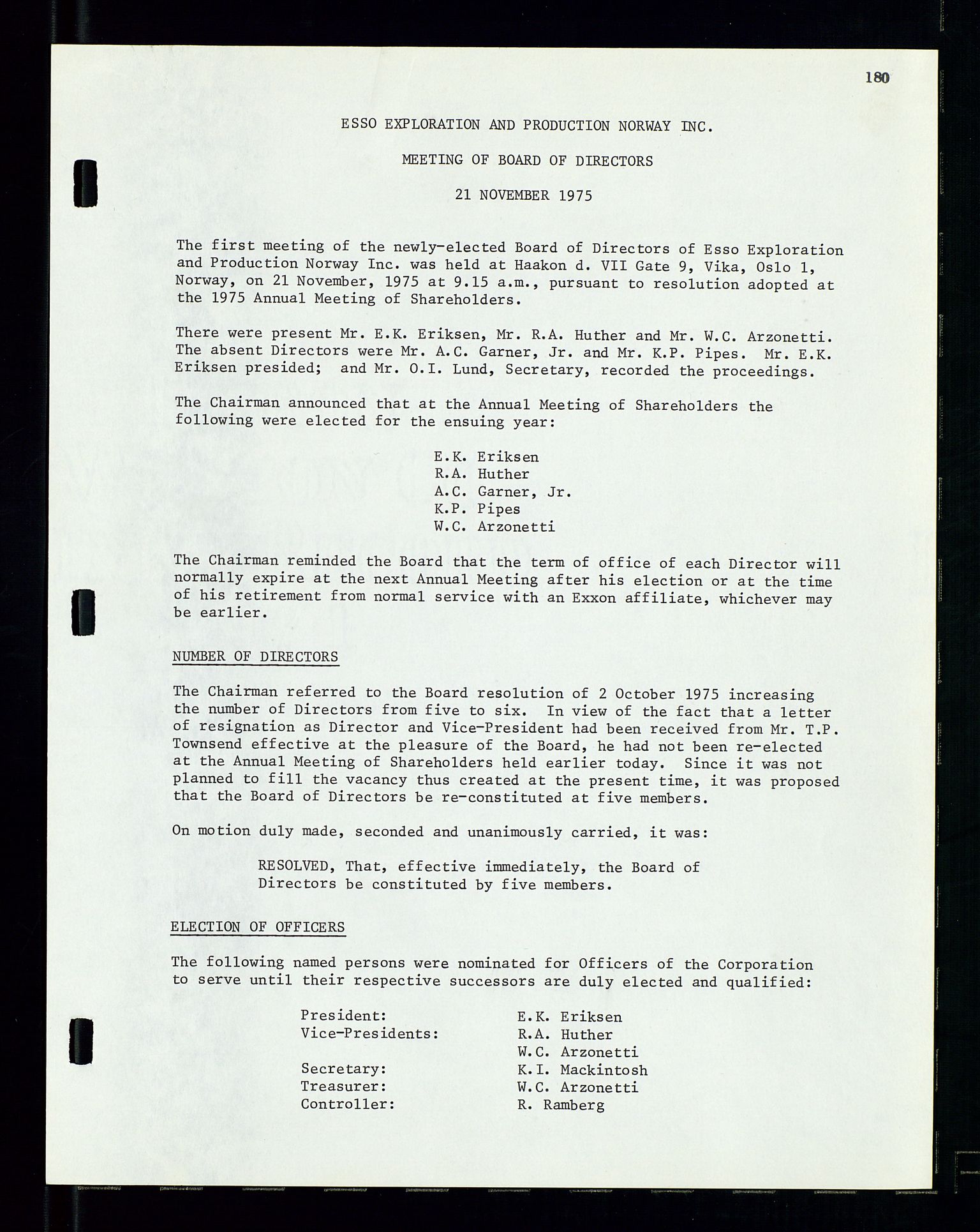 Pa 1512 - Esso Exploration and Production Norway Inc., SAST/A-101917/A/Aa/L0001/0002: Styredokumenter / Corporate records, Board meeting minutes, Agreements, Stocholder meetings, 1975-1979, p. 18