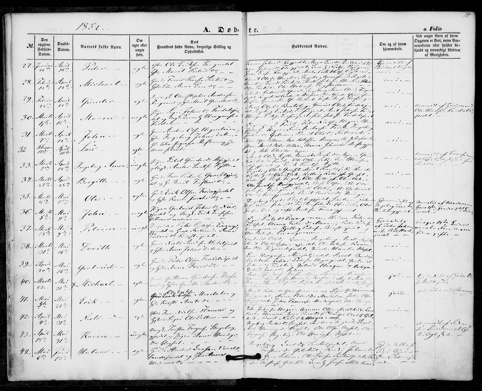 Ministerialprotokoller, klokkerbøker og fødselsregistre - Nord-Trøndelag, AV/SAT-A-1458/703/L0028: Parish register (official) no. 703A01, 1850-1862, p. 14