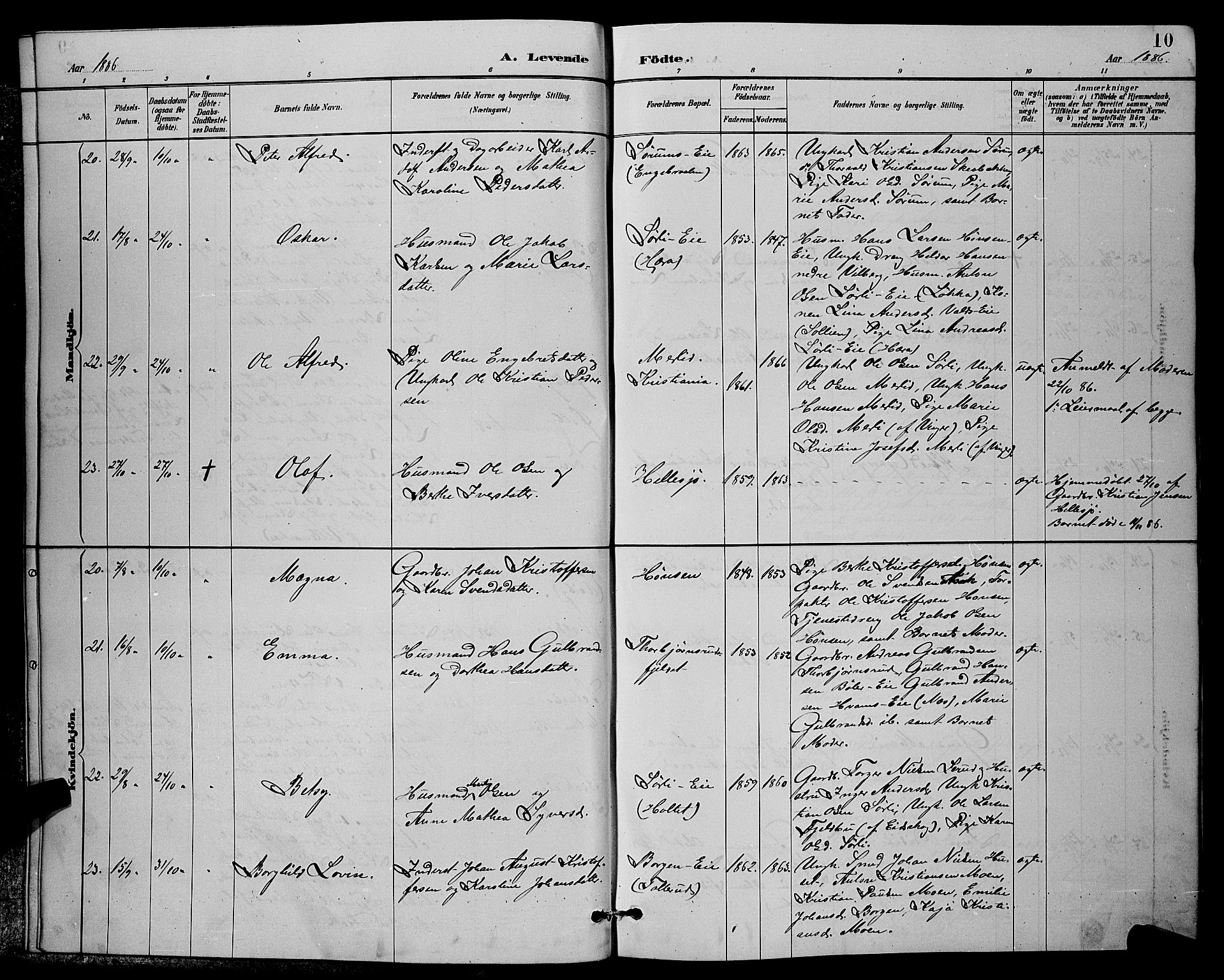 Sørum prestekontor Kirkebøker, SAO/A-10303/G/Ga/L0005: Parish register (copy) no. I 5.1, 1886-1894, p. 10