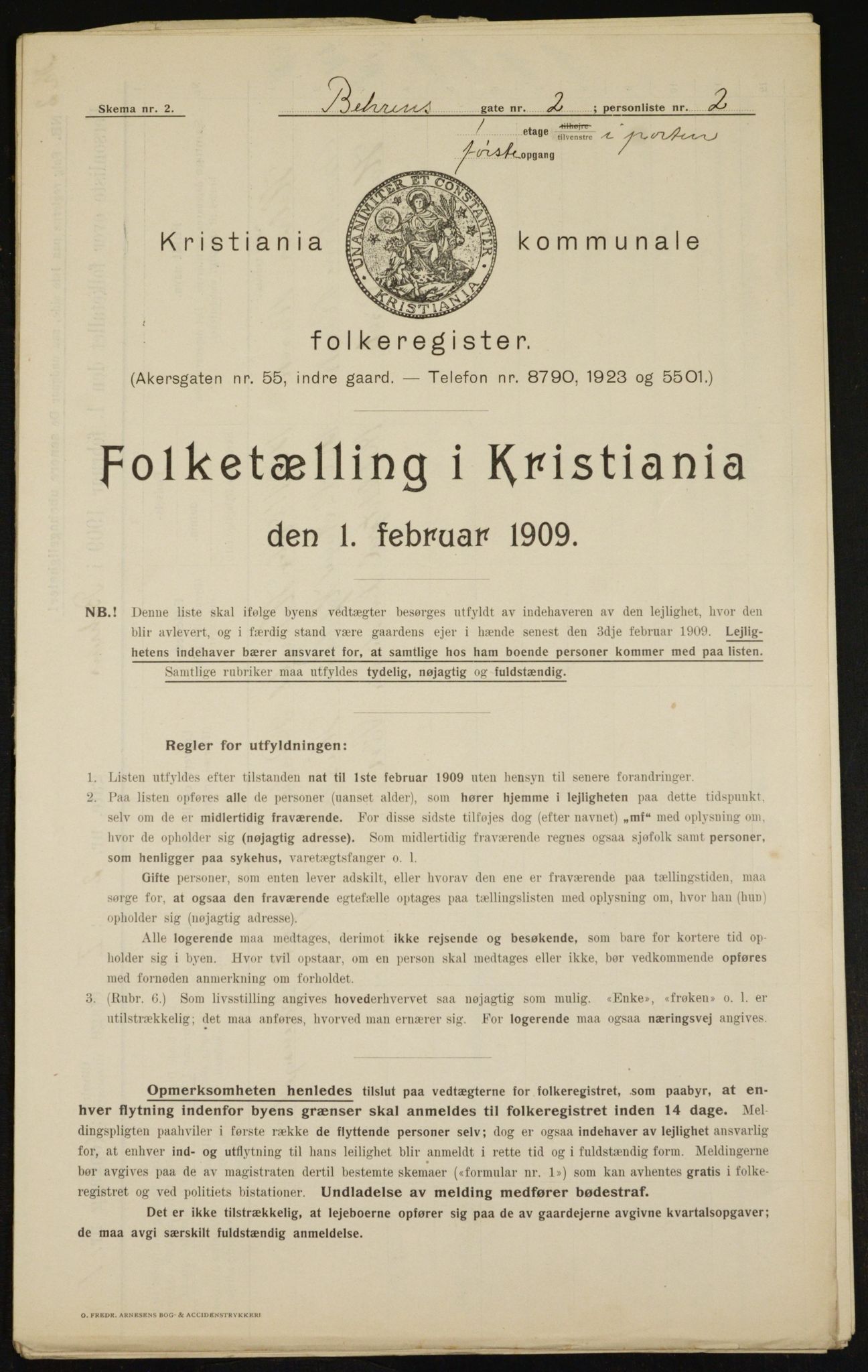 OBA, Municipal Census 1909 for Kristiania, 1909, p. 3129