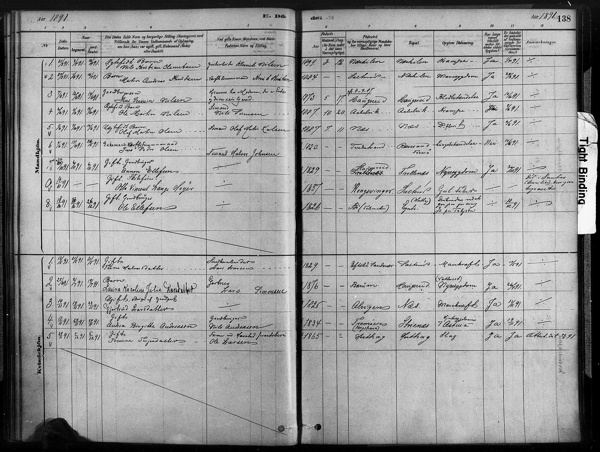 Austre Moland sokneprestkontor, AV/SAK-1111-0001/F/Fa/Fab/L0001: Parish register (official) no. A 1, 1878-1898, p. 138