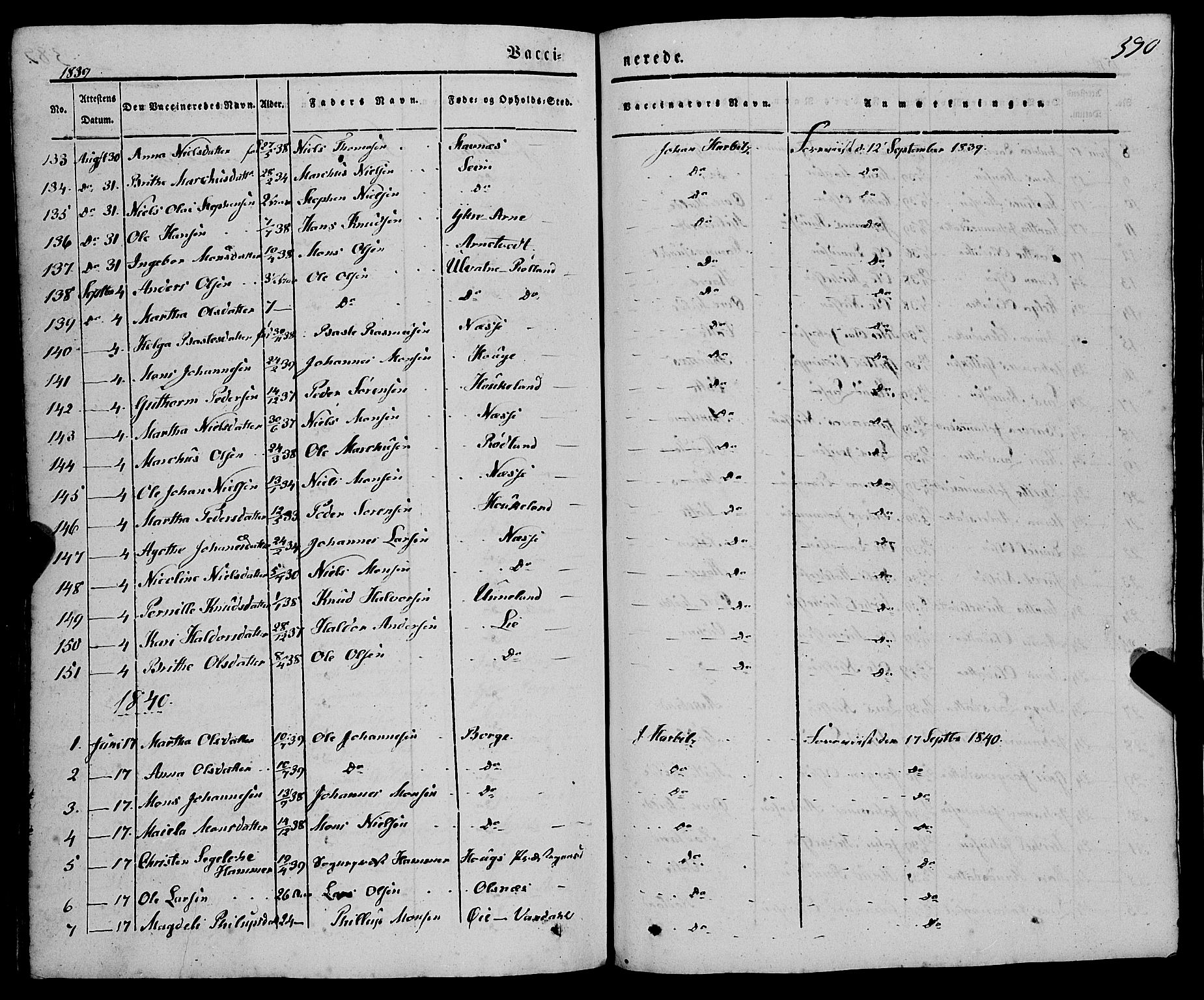 Haus sokneprestembete, AV/SAB-A-75601/H/Haa: Parish register (official) no. A 15, 1838-1847, p. 390