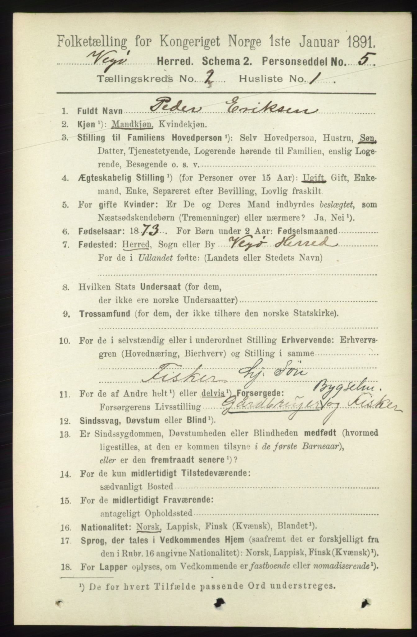 RA, 1891 census for 1815 Vega, 1891, p. 603