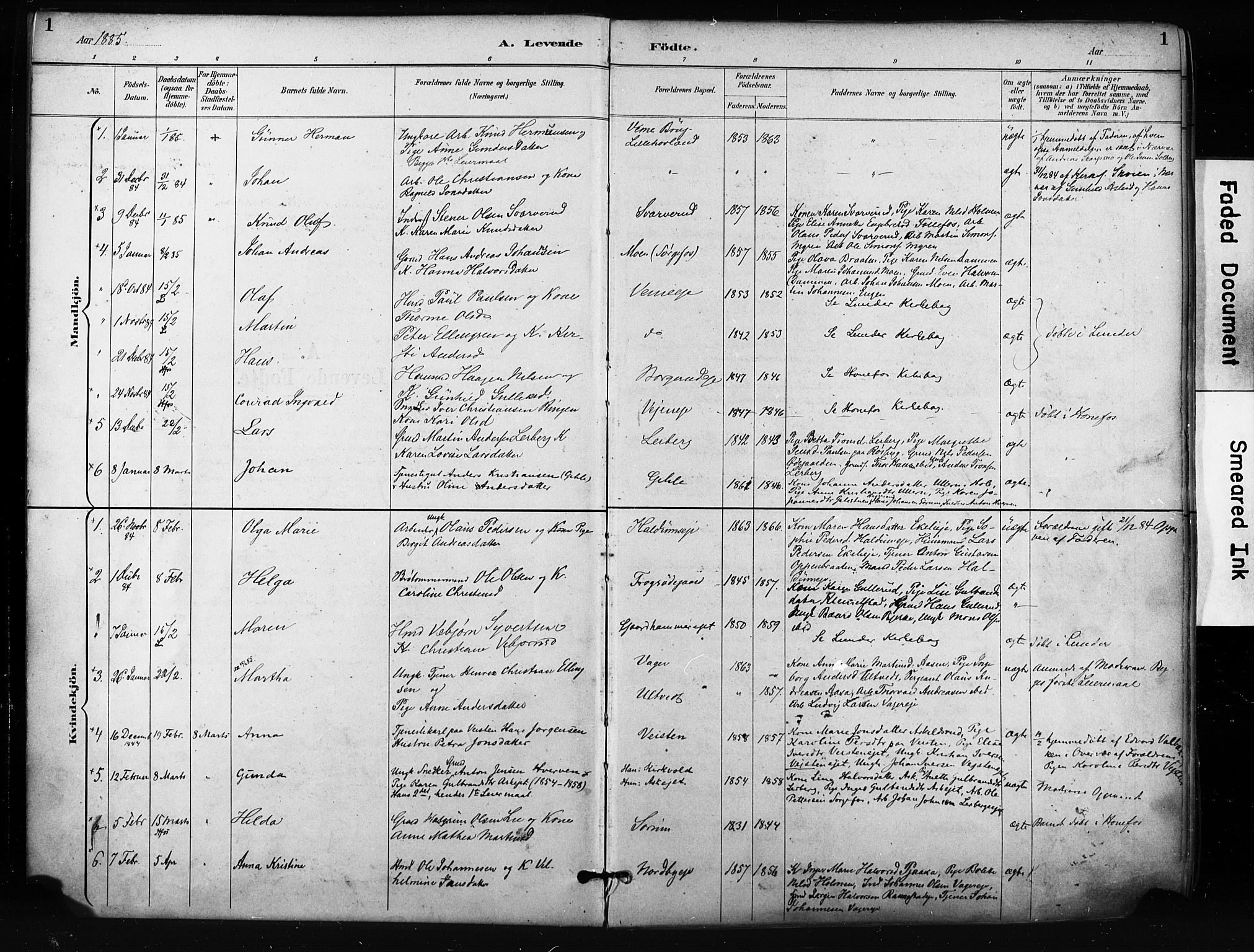 Norderhov kirkebøker, AV/SAKO-A-237/F/Fa/L0016: Parish register (official) no. 16, 1885-1902, p. 1