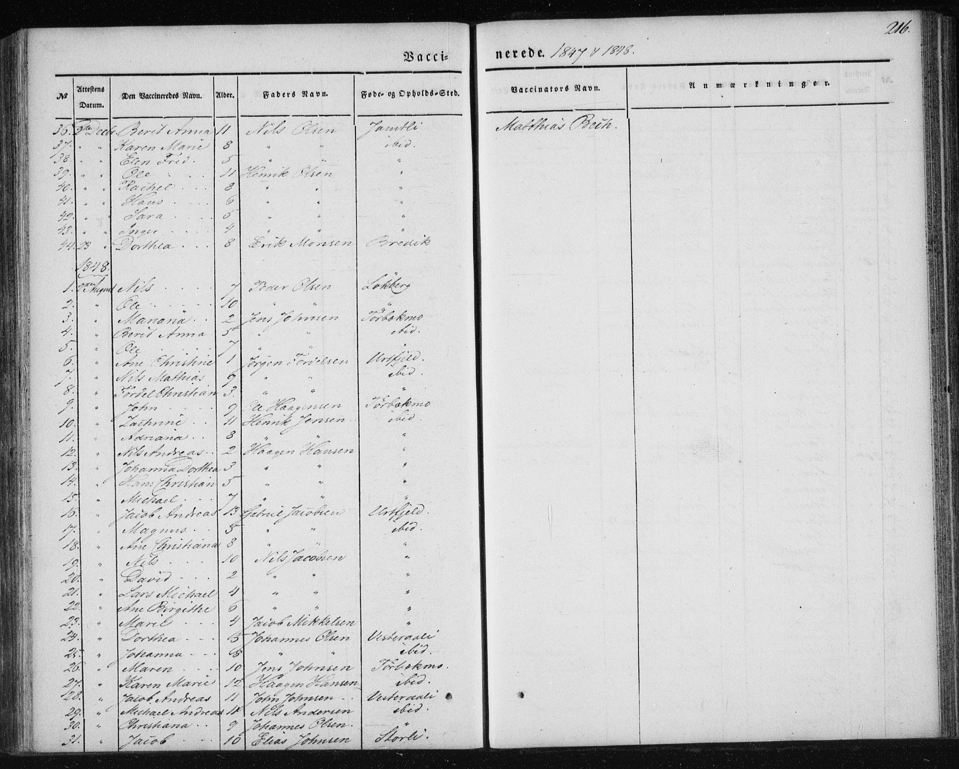 Ministerialprotokoller, klokkerbøker og fødselsregistre - Nordland, AV/SAT-A-1459/827/L0391: Parish register (official) no. 827A03, 1842-1852, p. 216