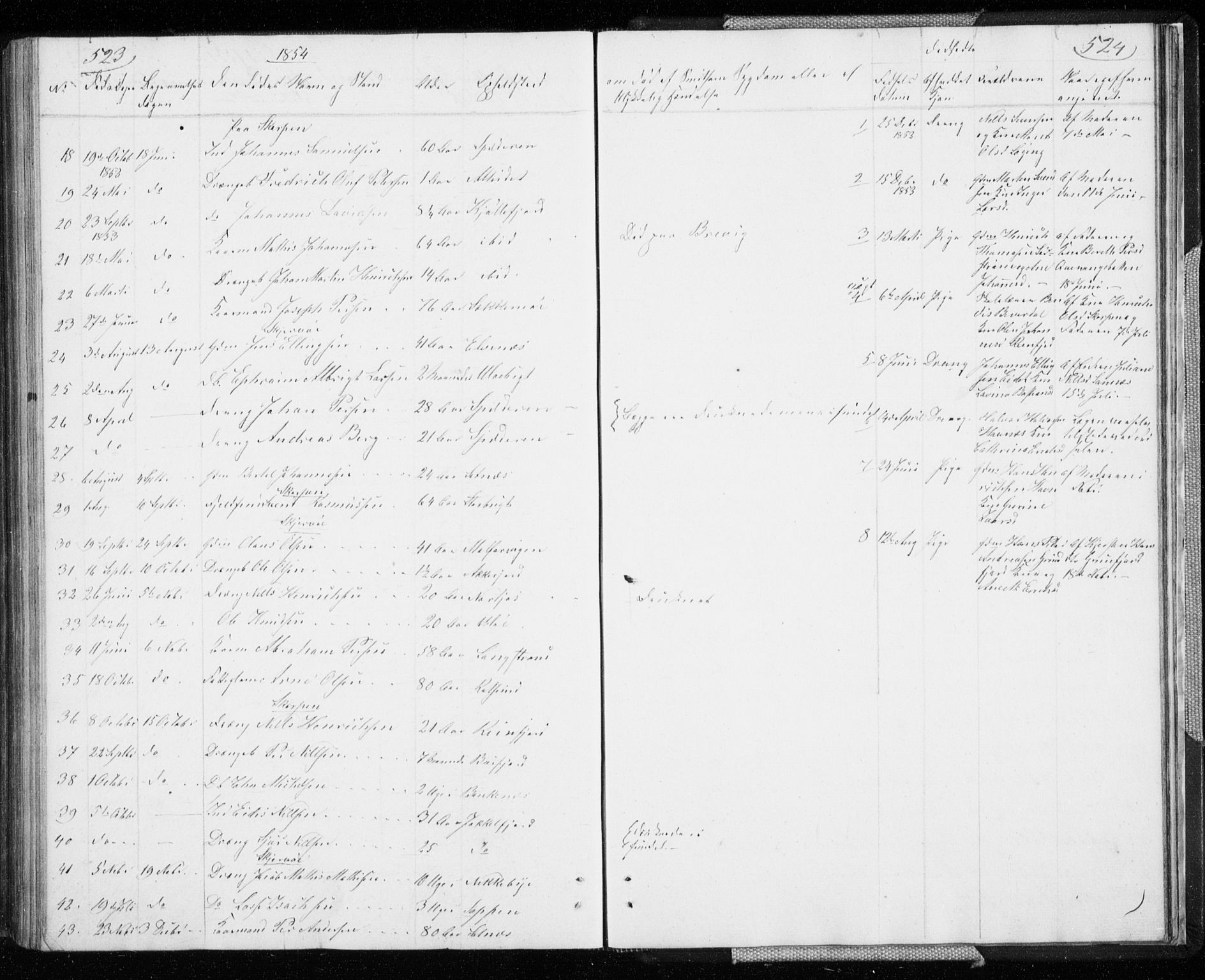 Skjervøy sokneprestkontor, SATØ/S-1300/H/Ha/Hab/L0003klokker: Parish register (copy) no. 3, 1849-1861, p. 523-524