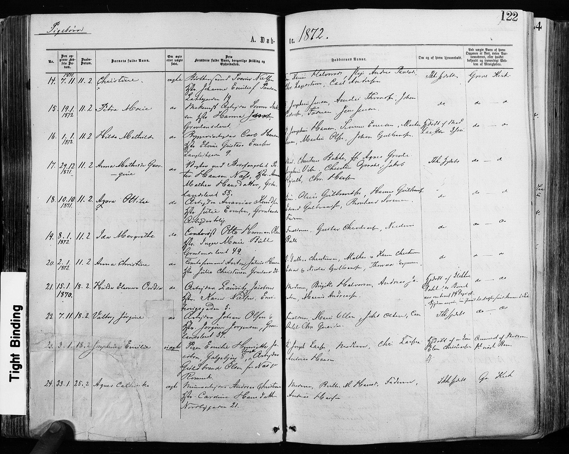 Grønland prestekontor Kirkebøker, AV/SAO-A-10848/F/Fa/L0004: Parish register (official) no. 4, 1869-1880, p. 122