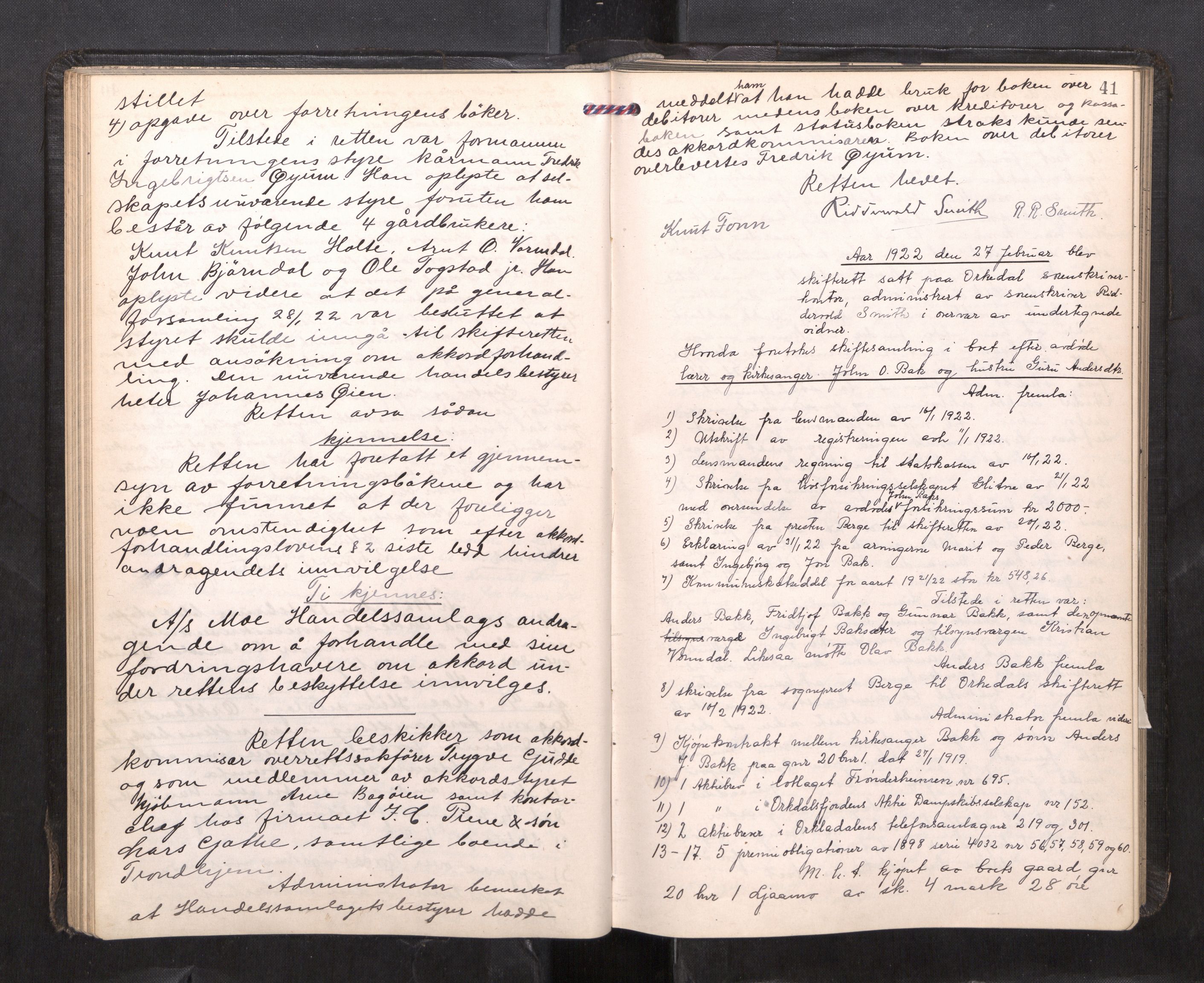 Orkdal sorenskriveri, AV/SAT-A-4169/1/3/3B/L0015: Skiftebehandlingsprotokoll, 1919-1927, p. 40b-41a