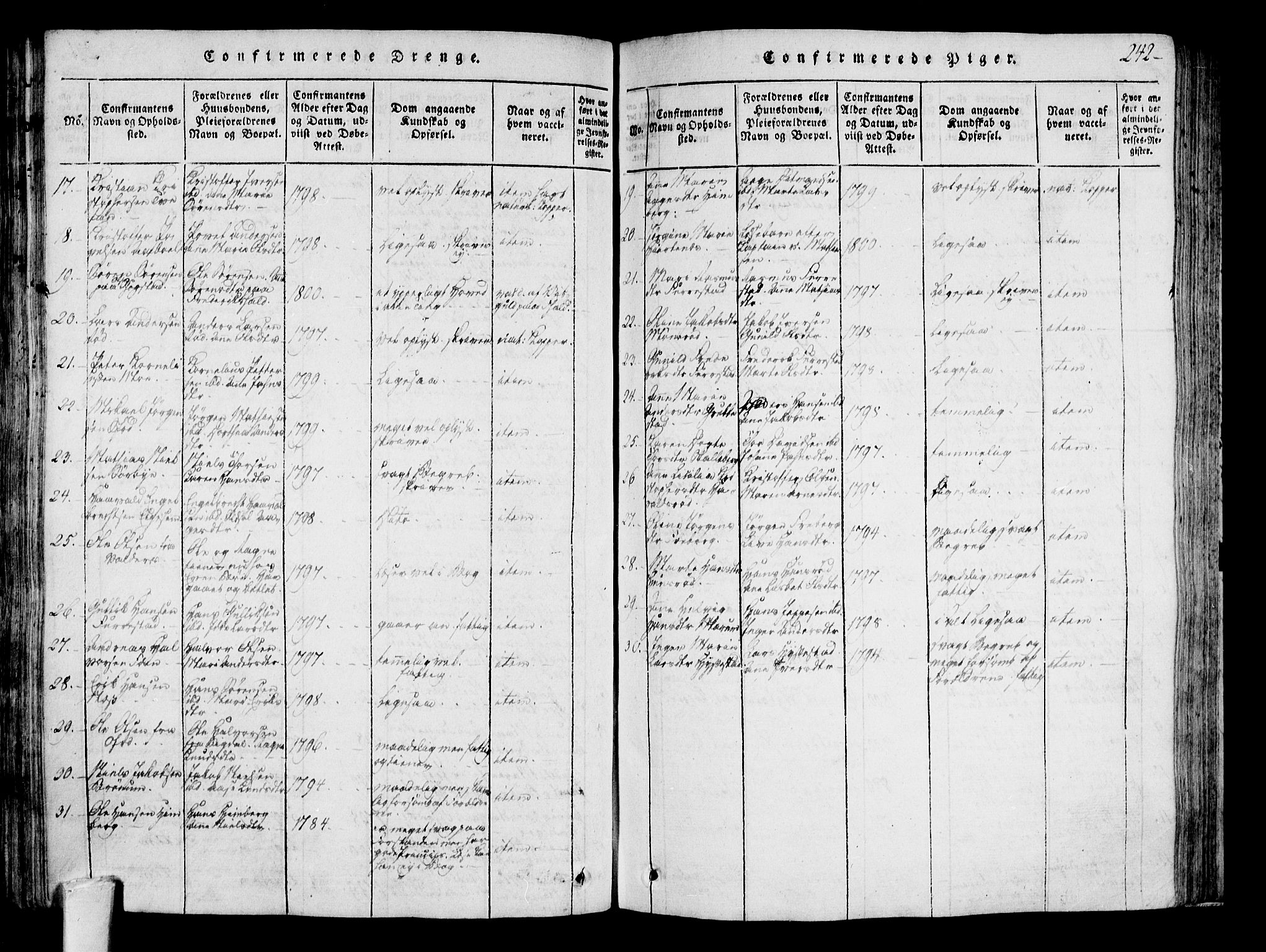 Sandar kirkebøker, SAKO/A-243/F/Fa/L0004: Parish register (official) no. 4, 1814-1832, p. 242