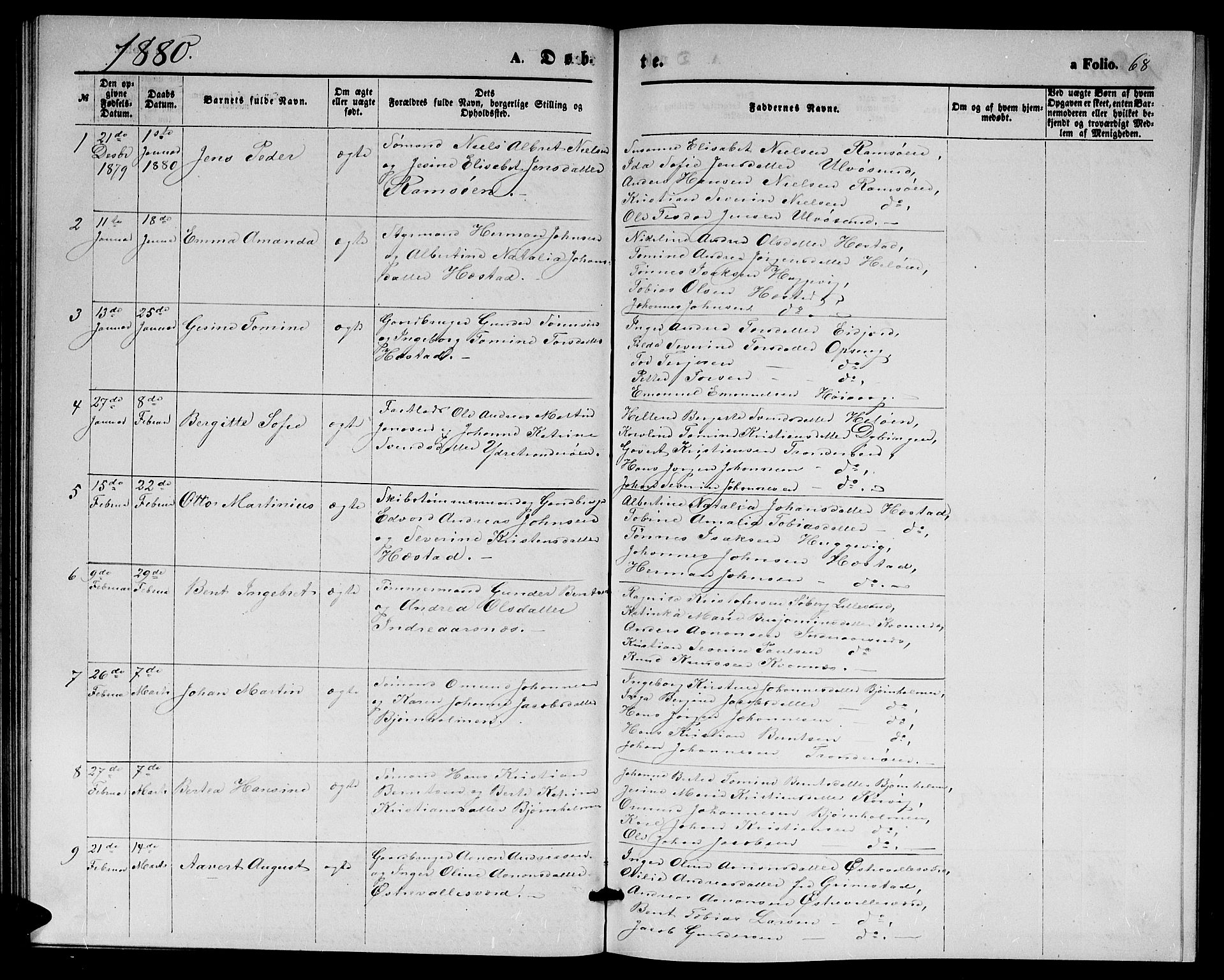 Høvåg sokneprestkontor, AV/SAK-1111-0025/F/Fb/L0003: Parish register (copy) no. B 3, 1870-1882, p. 68