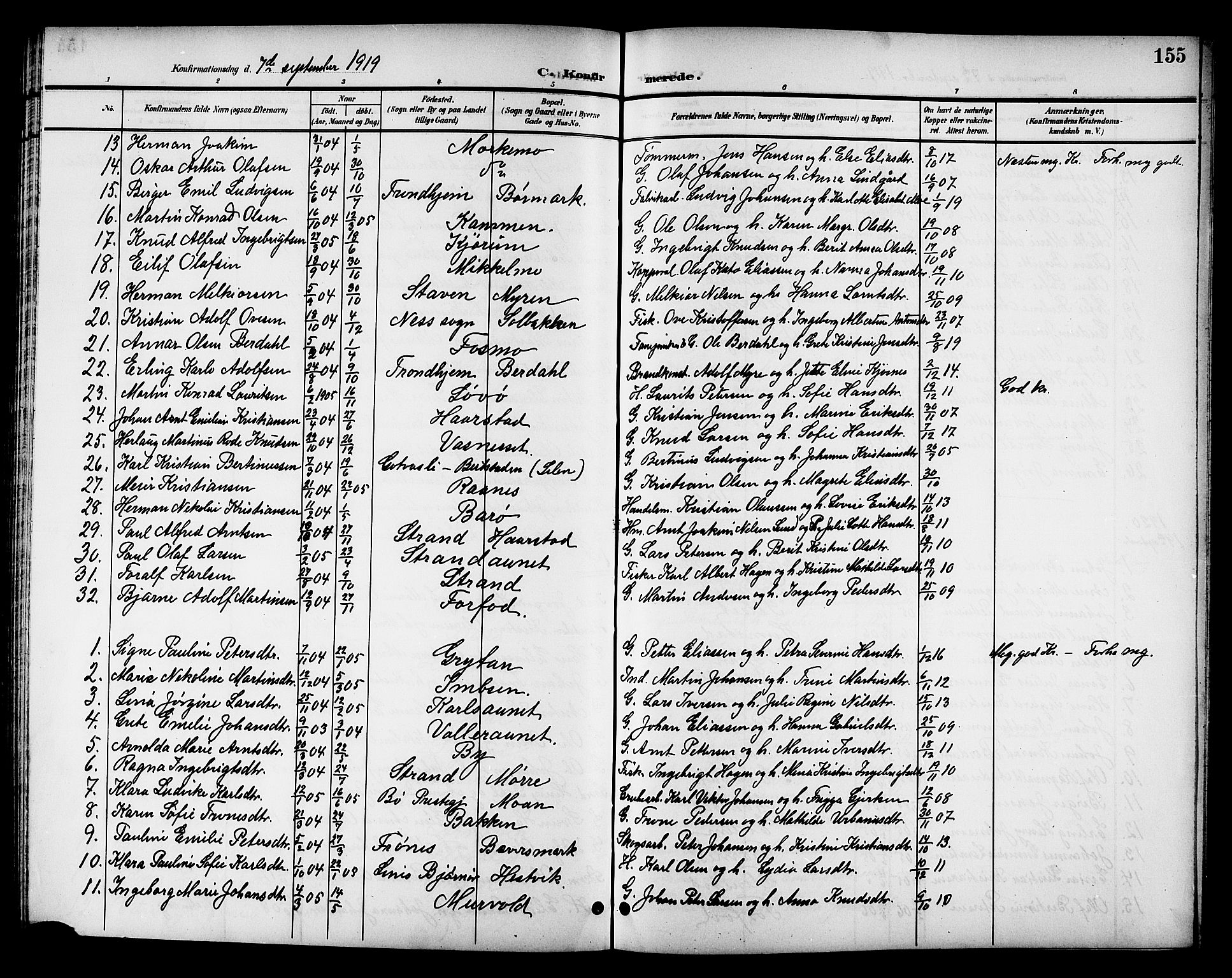 Ministerialprotokoller, klokkerbøker og fødselsregistre - Sør-Trøndelag, SAT/A-1456/655/L0688: Parish register (copy) no. 655C04, 1899-1922, p. 155