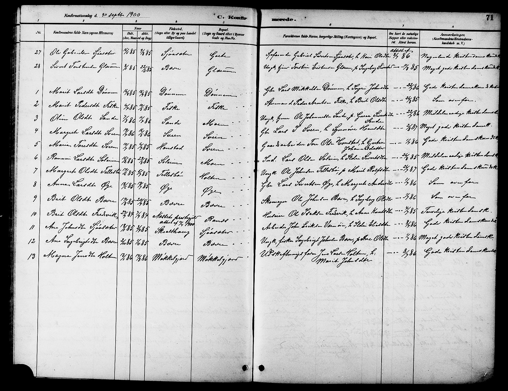 Ministerialprotokoller, klokkerbøker og fødselsregistre - Møre og Romsdal, AV/SAT-A-1454/596/L1058: Parish register (copy) no. 596C01, 1891-1907, p. 71