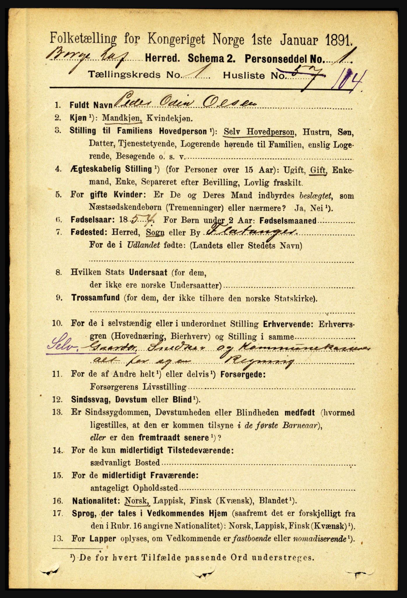 RA, 1891 census for 1862 Borge, 1891, p. 836