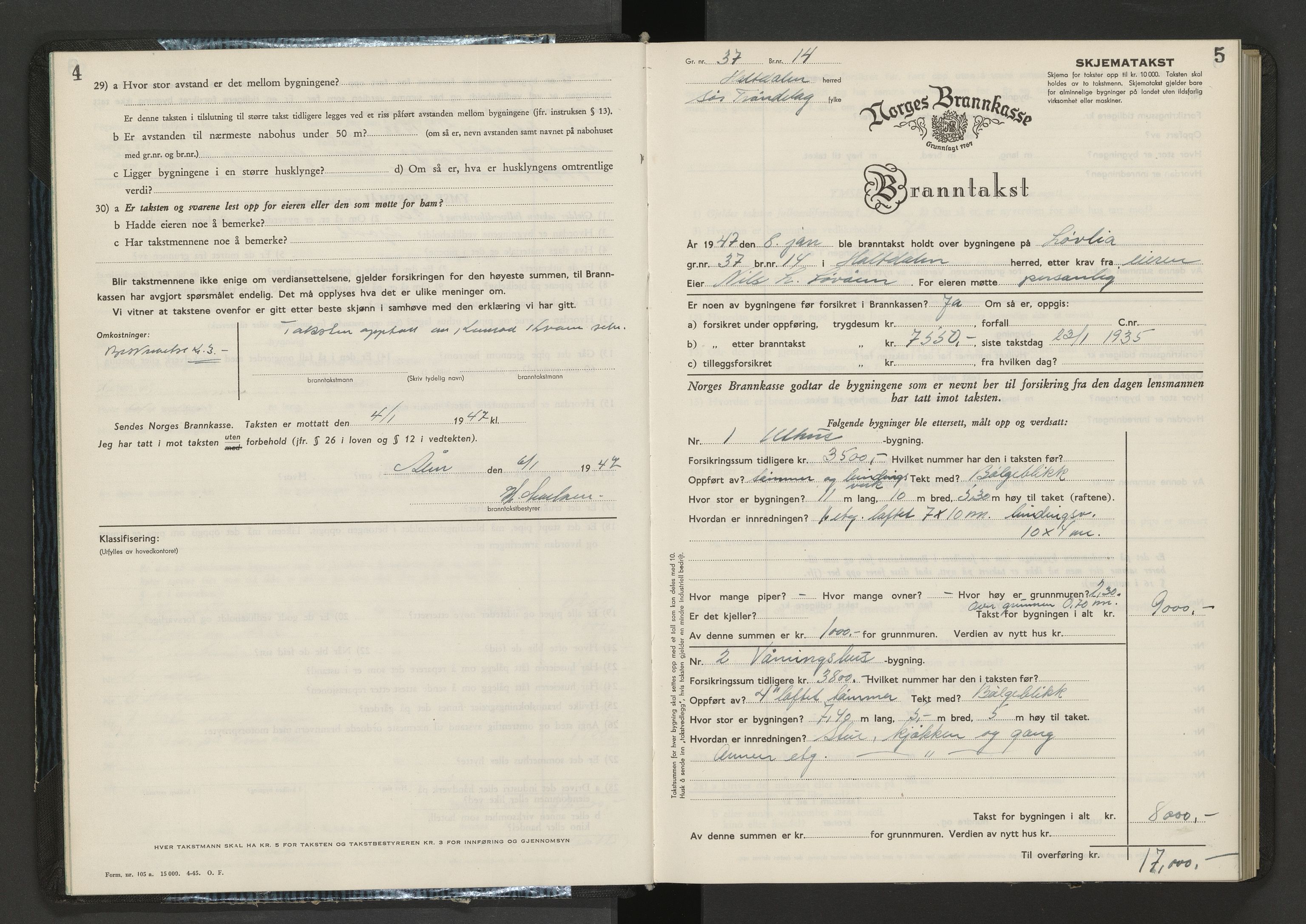 Norges Brannkasse Holtålen og Ålen, AV/SAT-A-1280/Fa/L0002: Branntakstprotokoll, 1947-1955, p. 4-5