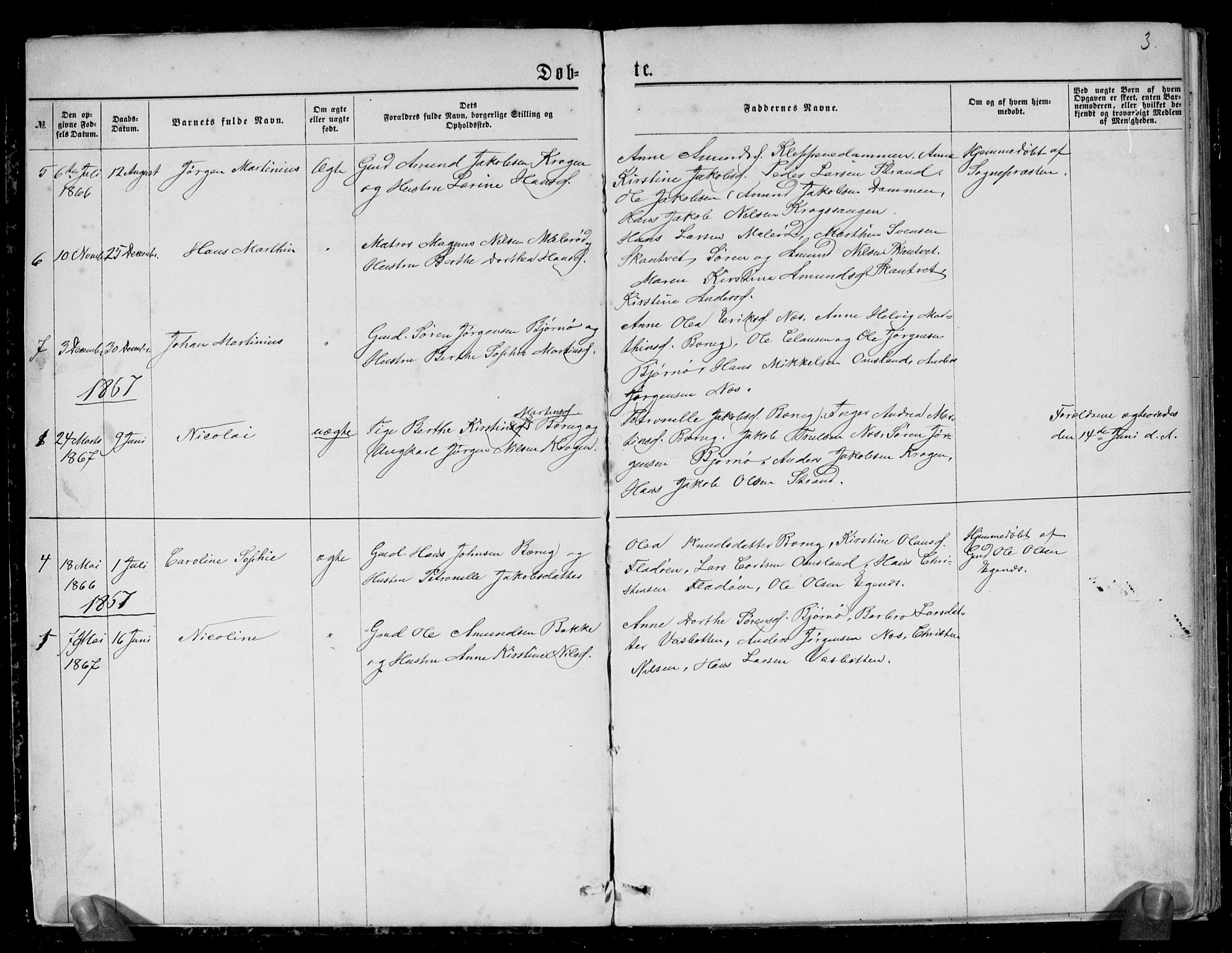 Brunlanes kirkebøker, AV/SAKO-A-342/G/Gc/L0001: Parish register (copy) no. III 1, 1866-1890, p. 3