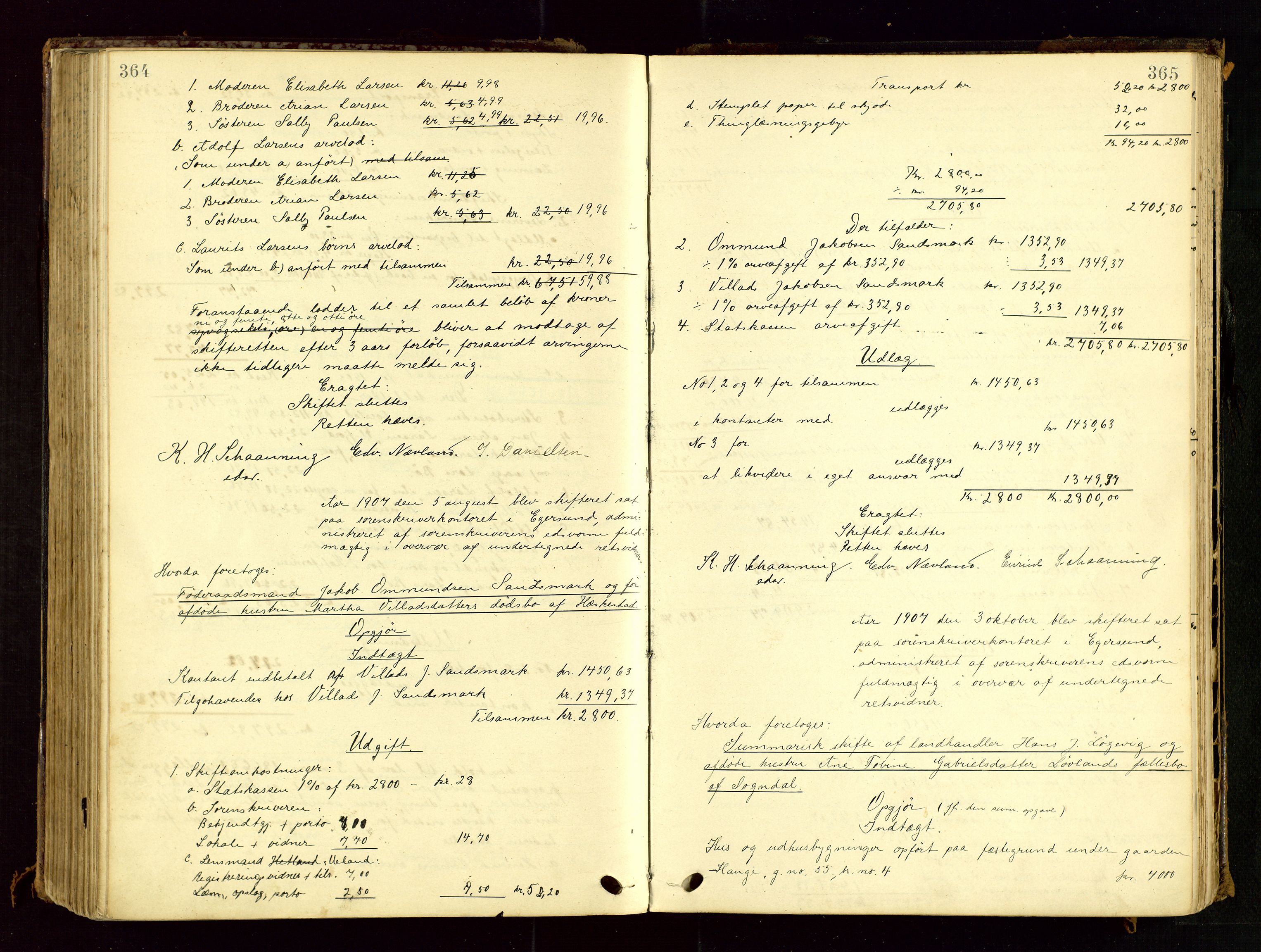 Dalane sorenskriveri, AV/SAST-A-100309/001/5/500/500BD/L0001: UTLODNINGSPROTOKOLL, 1900-1912, p. 364-365