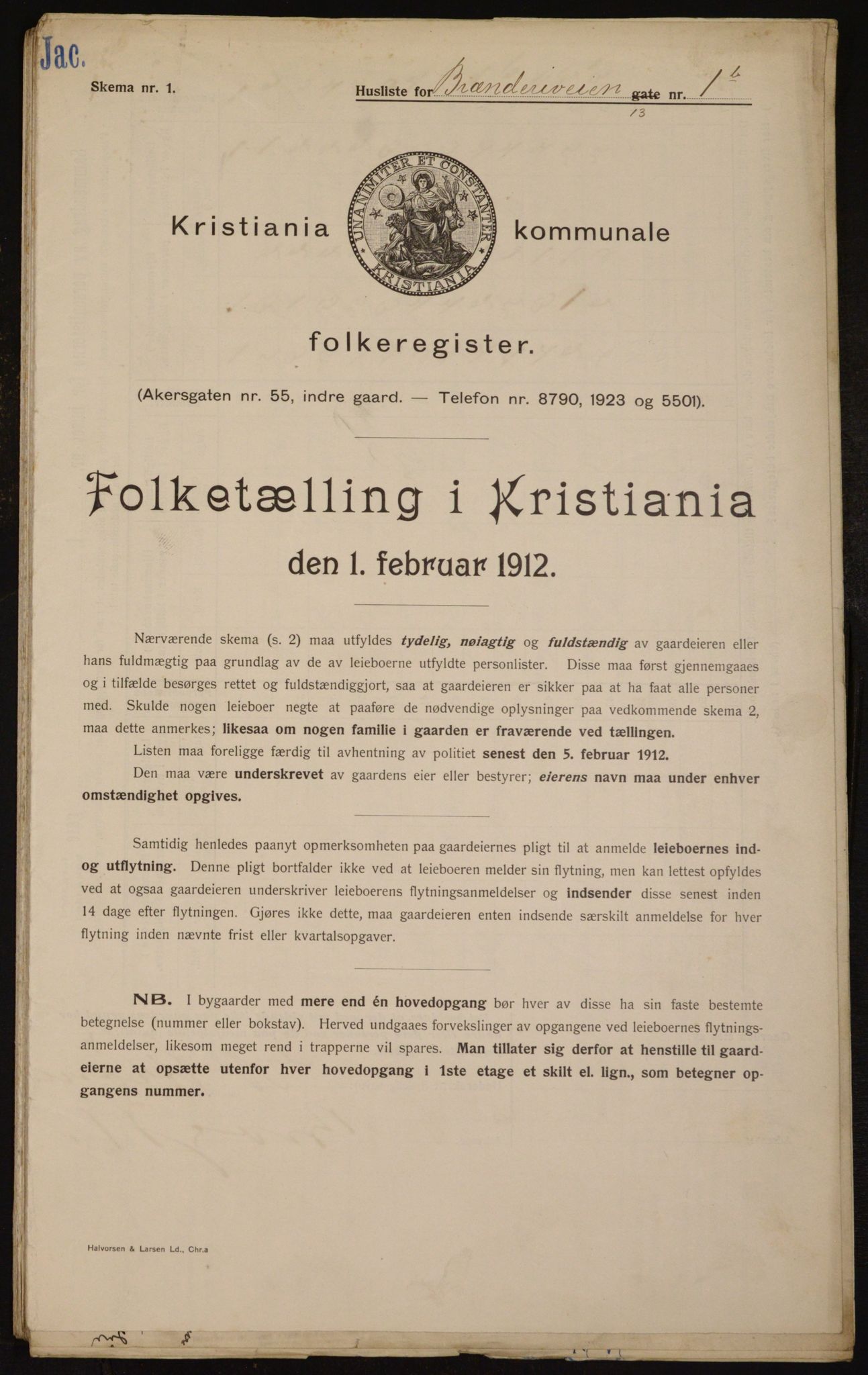 OBA, Municipal Census 1912 for Kristiania, 1912, p. 8516