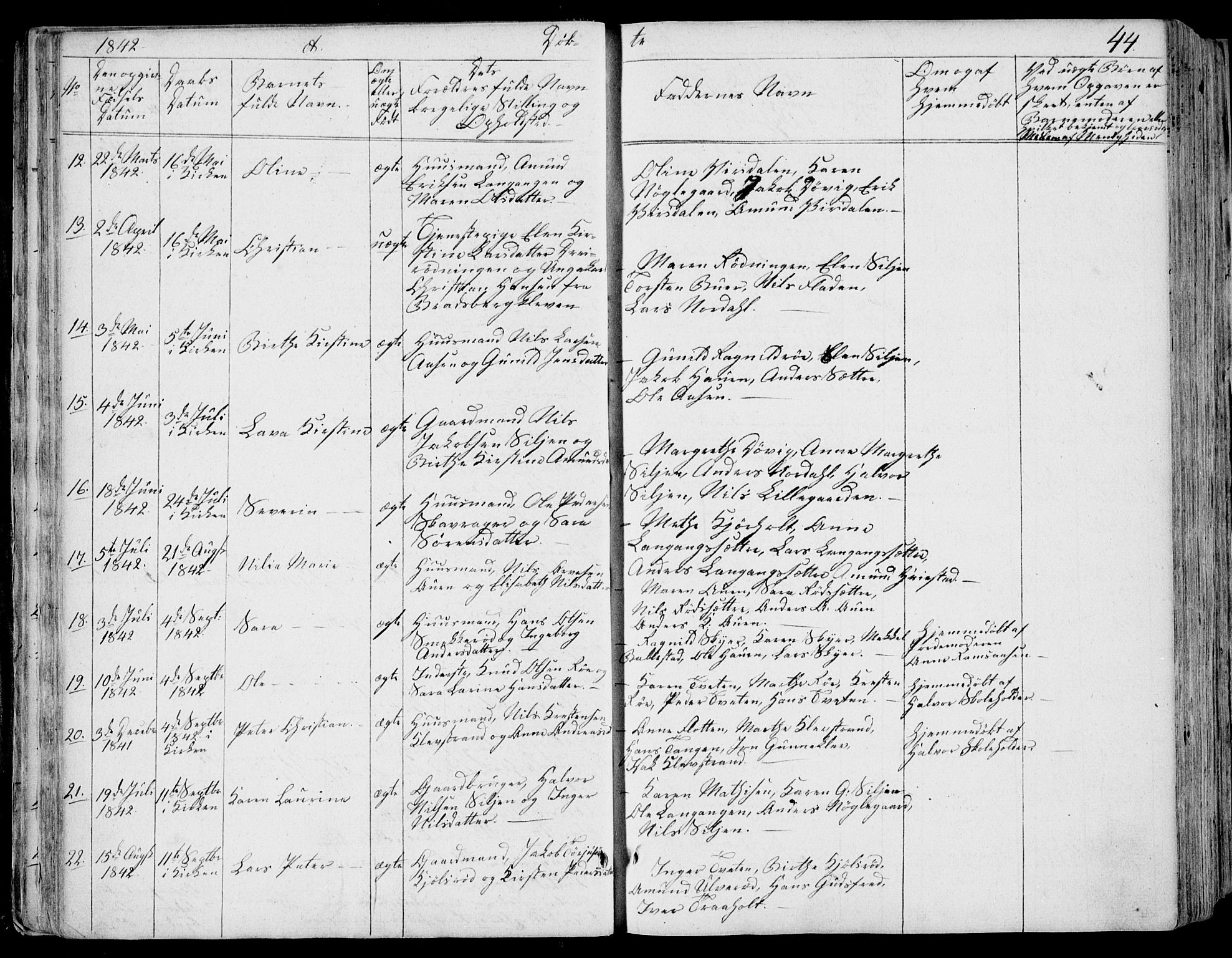 Eidanger kirkebøker, SAKO/A-261/F/Fa/L0008: Parish register (official) no. 8, 1831-1858, p. 44
