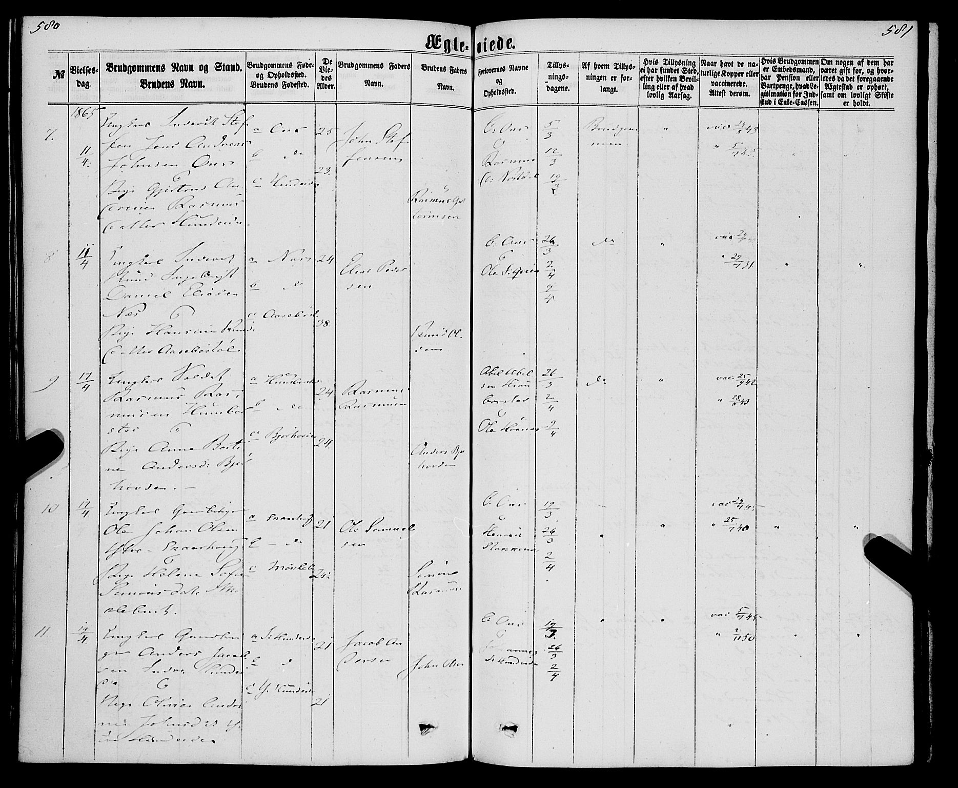 Eid sokneprestembete, AV/SAB-A-82301/H/Haa/Haaa/L0009: Parish register (official) no. A 9, 1861-1868, p. 580-581