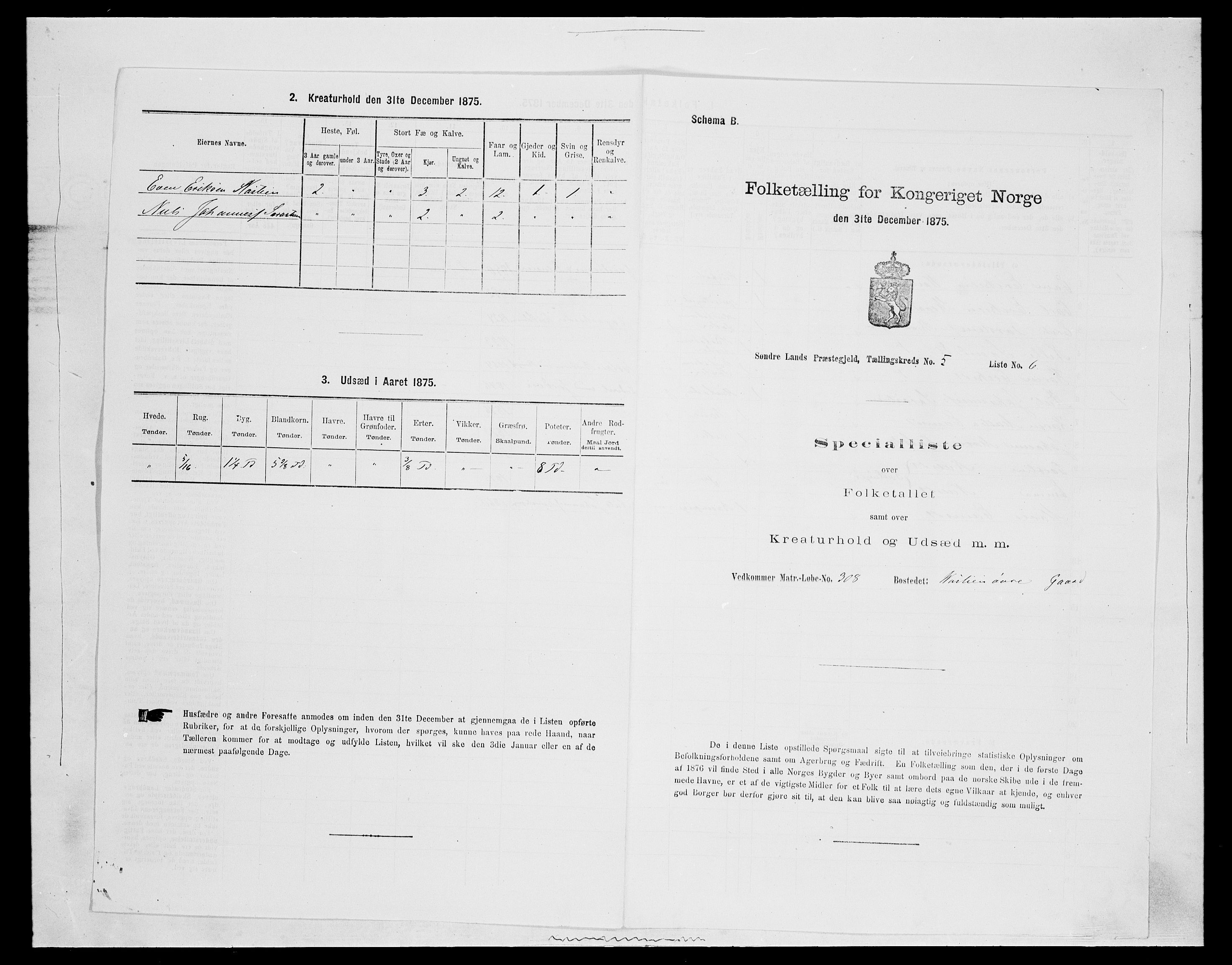 SAH, 1875 census for 0536P Søndre Land, 1875, p. 660