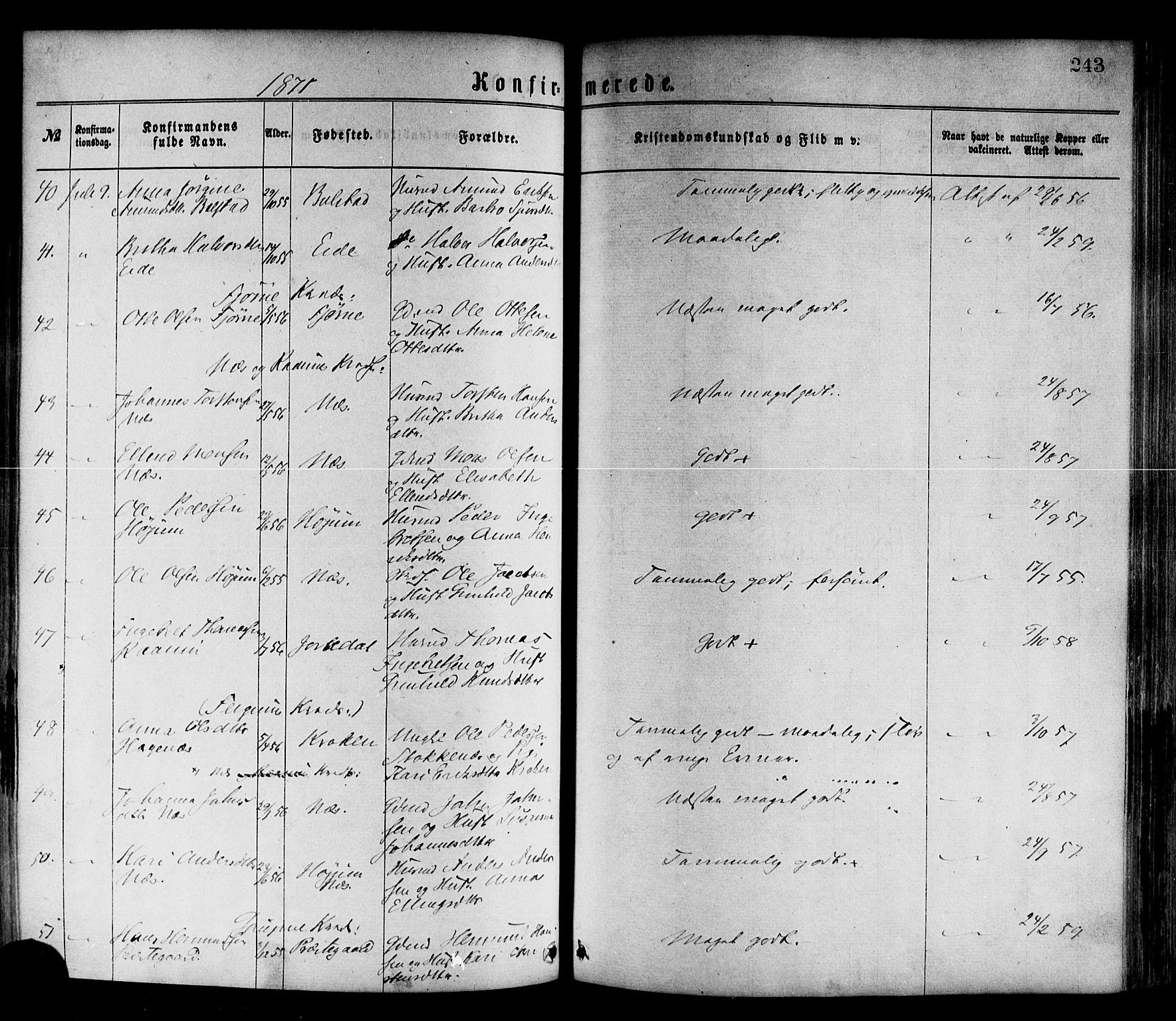 Luster sokneprestembete, AV/SAB-A-81101/H/Haa/Haaa/L0010: Parish register (official) no. A 10, 1871-1886, p. 243