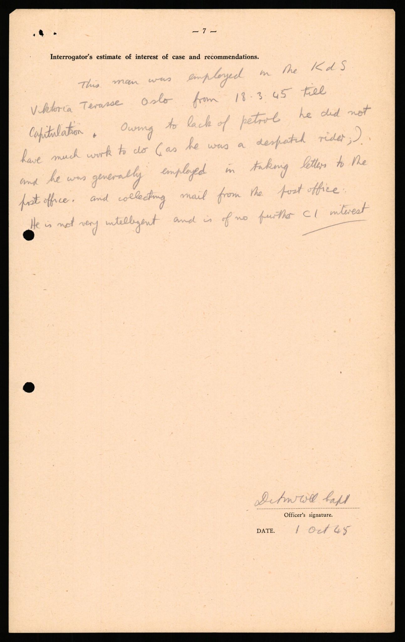 Forsvaret, Forsvarets overkommando II, AV/RA-RAFA-3915/D/Db/L0032: CI Questionaires. Tyske okkupasjonsstyrker i Norge. Tyskere., 1945-1946, p. 316