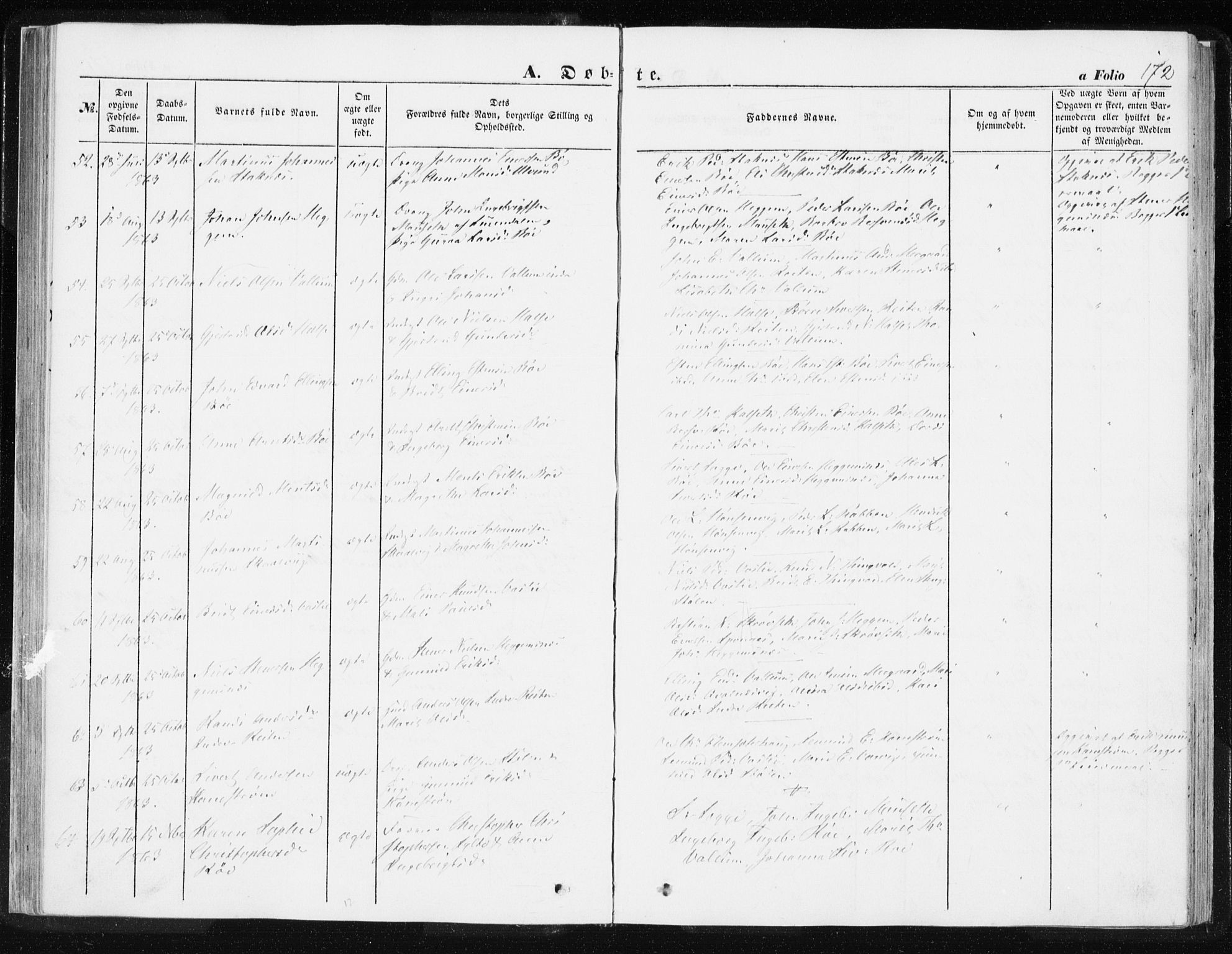 Ministerialprotokoller, klokkerbøker og fødselsregistre - Møre og Romsdal, AV/SAT-A-1454/576/L0883: Parish register (official) no. 576A01, 1849-1865, p. 172