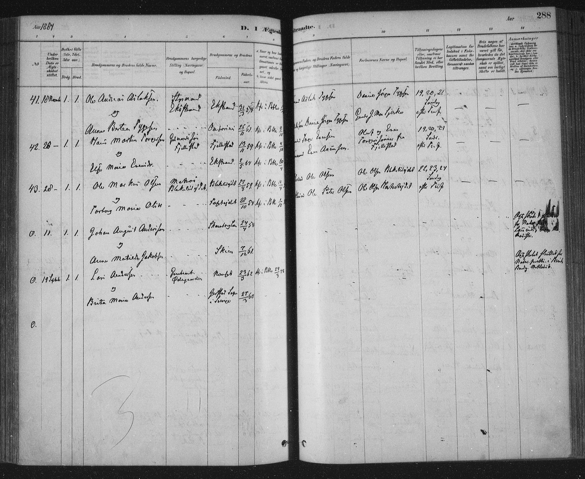 Bamble kirkebøker, SAKO/A-253/F/Fa/L0007: Parish register (official) no. I 7, 1878-1888, p. 288