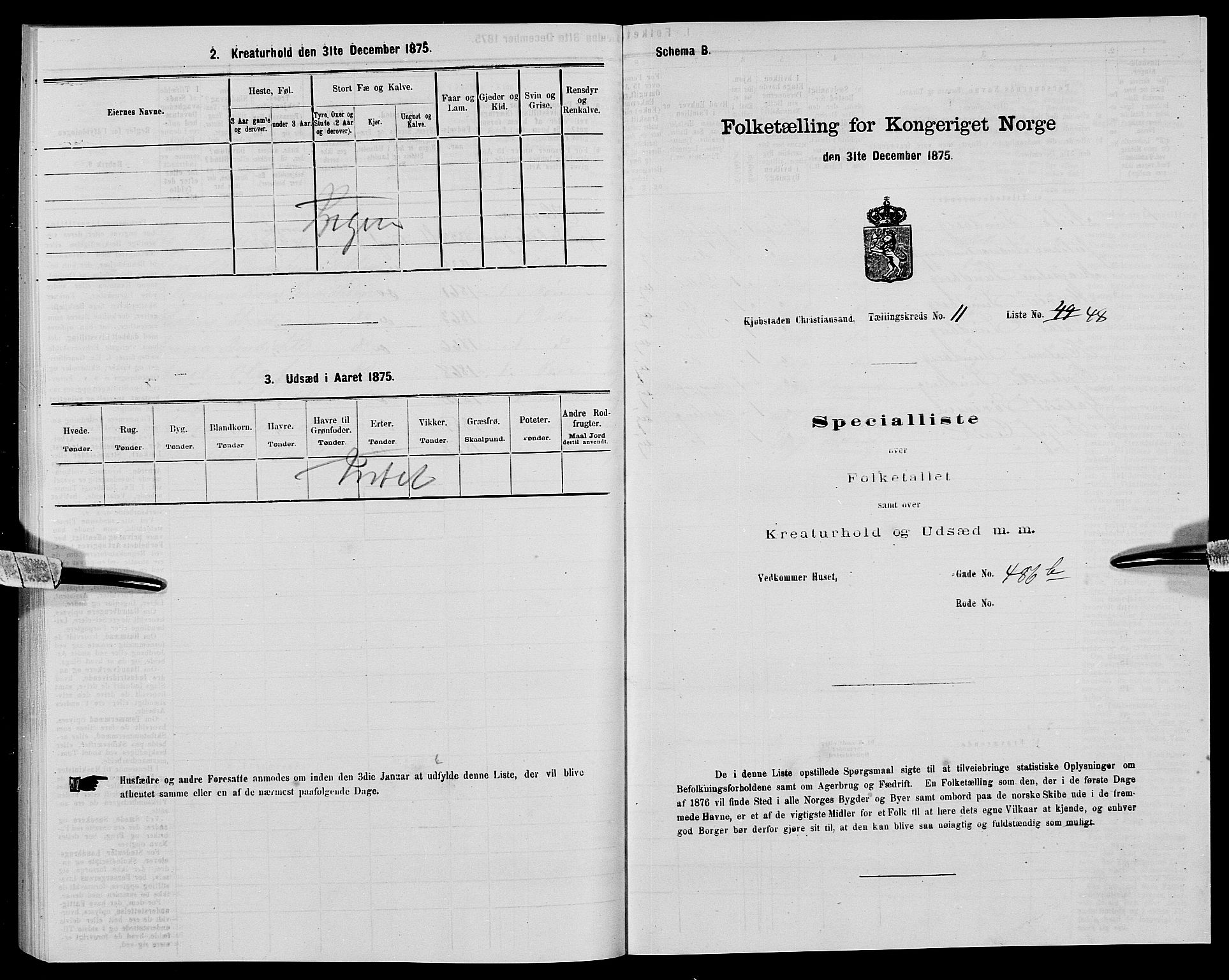 SAK, 1875 census for 1001P Kristiansand, 1875, p. 1919