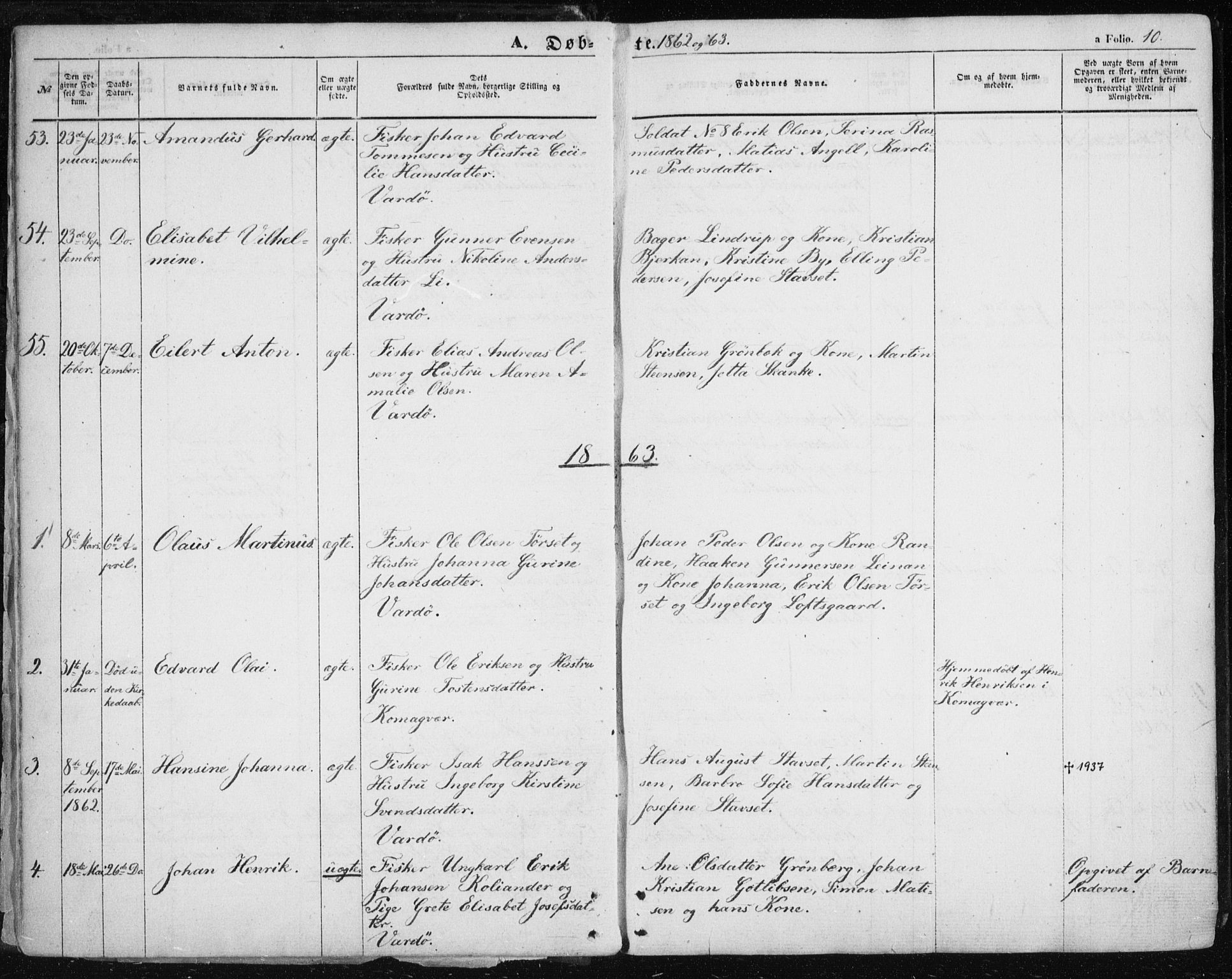 Vardø sokneprestkontor, SATØ/S-1332/H/Ha/L0004kirke: Parish register (official) no. 4, 1862-1871, p. 10