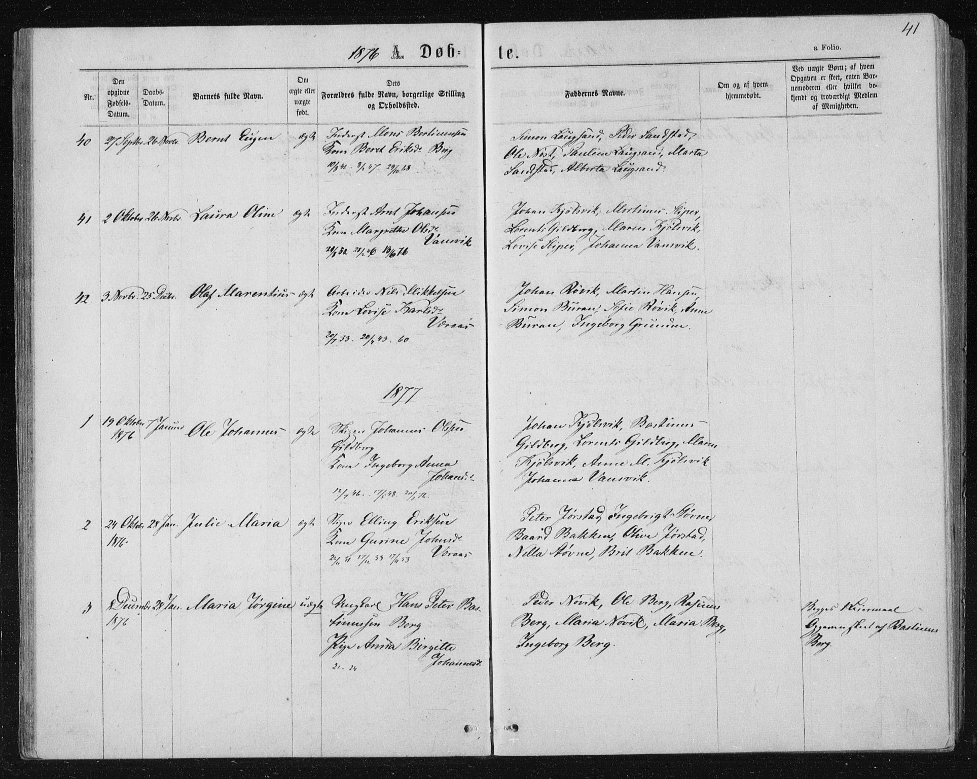 Ministerialprotokoller, klokkerbøker og fødselsregistre - Nord-Trøndelag, AV/SAT-A-1458/722/L0219: Parish register (official) no. 722A06, 1868-1880, p. 41