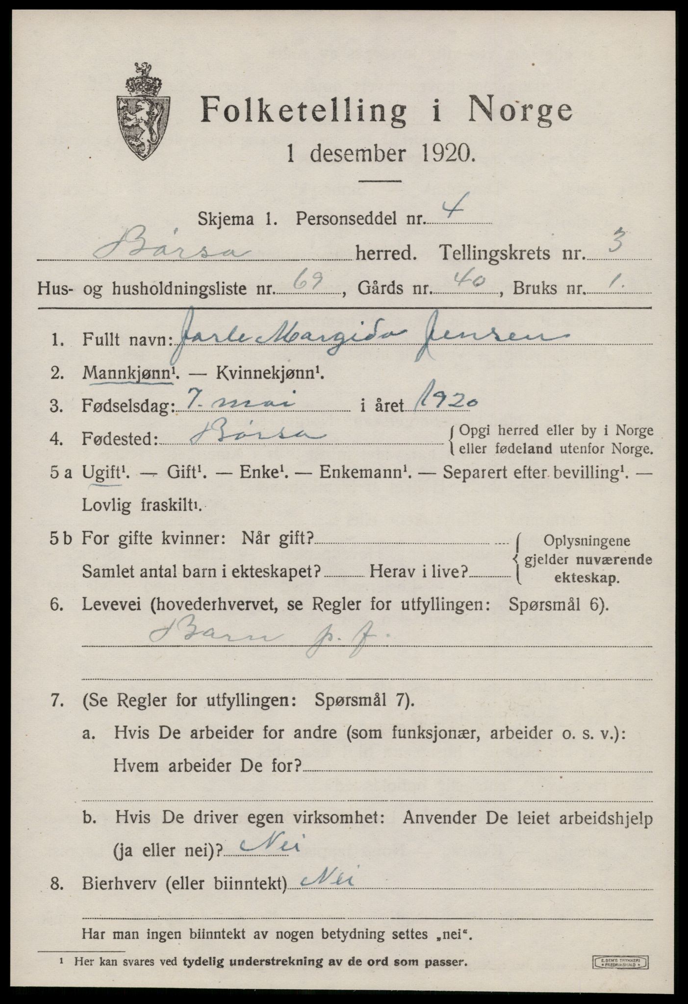 SAT, 1920 census for Børsa, 1920, p. 2395