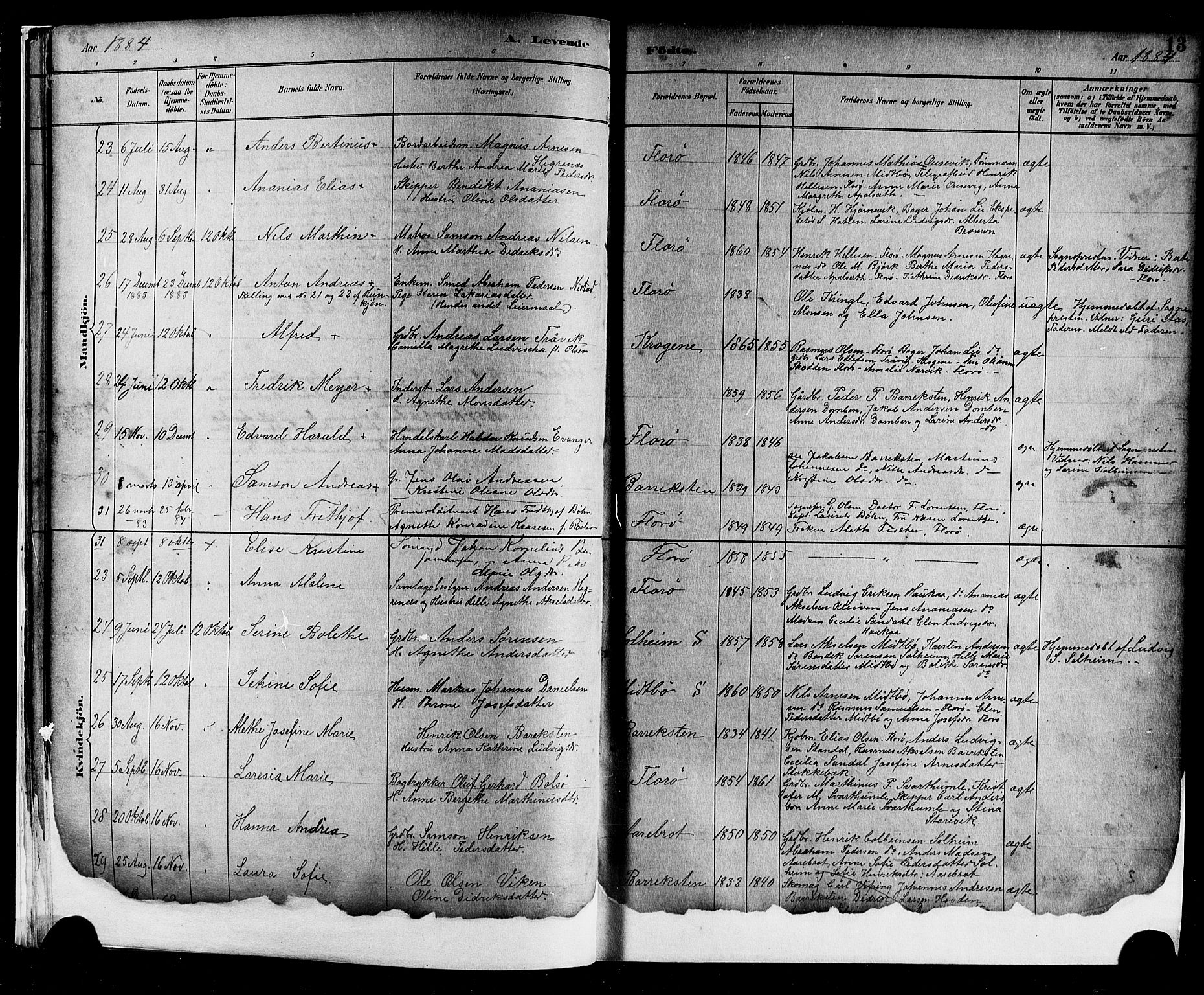 Kinn sokneprestembete, SAB/A-80801/H/Hab/Haba/L0002: Parish register (copy) no. A 2, 1882-1906, p. 13