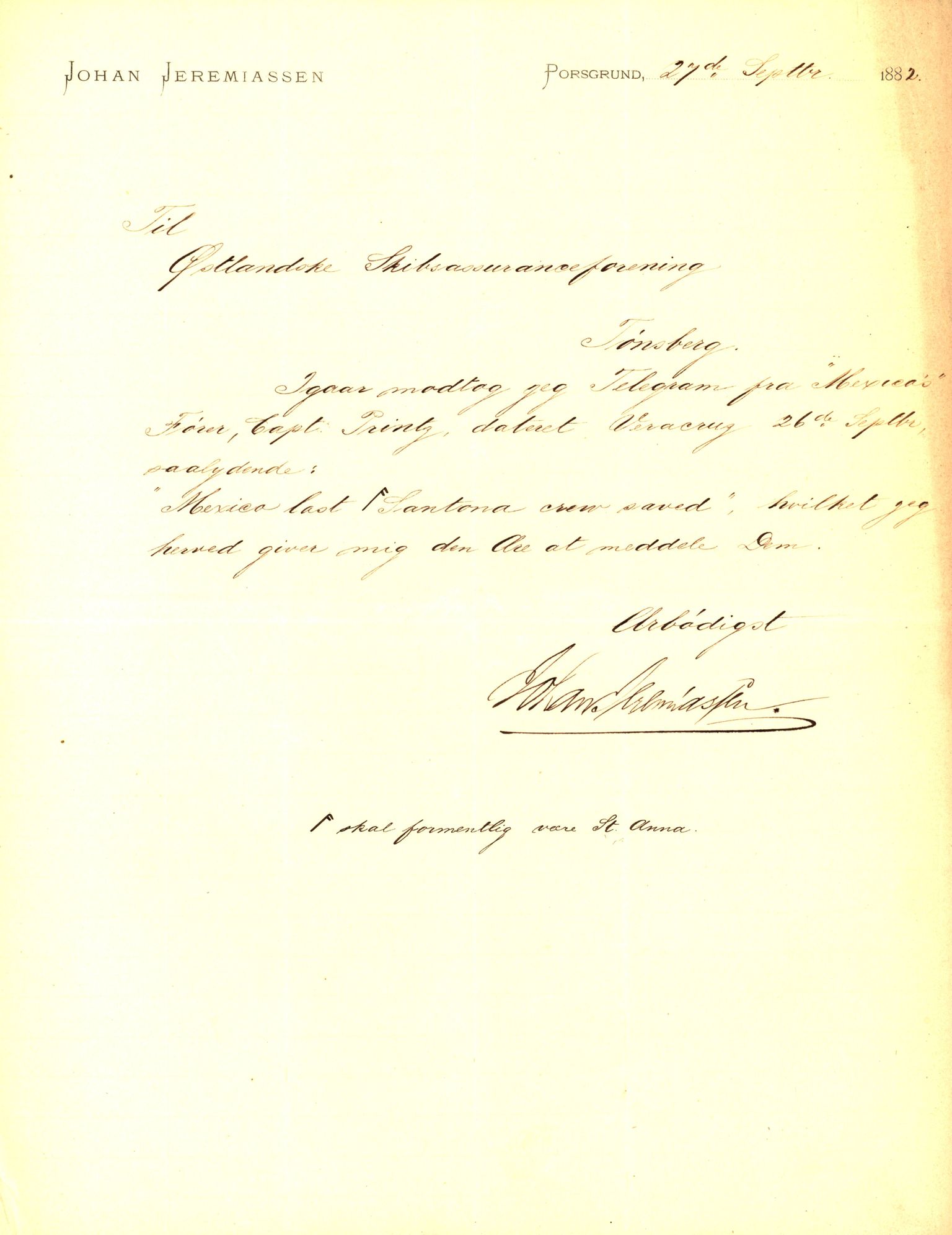 Pa 63 - Østlandske skibsassuranceforening, VEMU/A-1079/G/Ga/L0015/0004: Havaridokumenter / Minerva, Kong Carl, John Bertram, Eliezer, 1882, p. 61