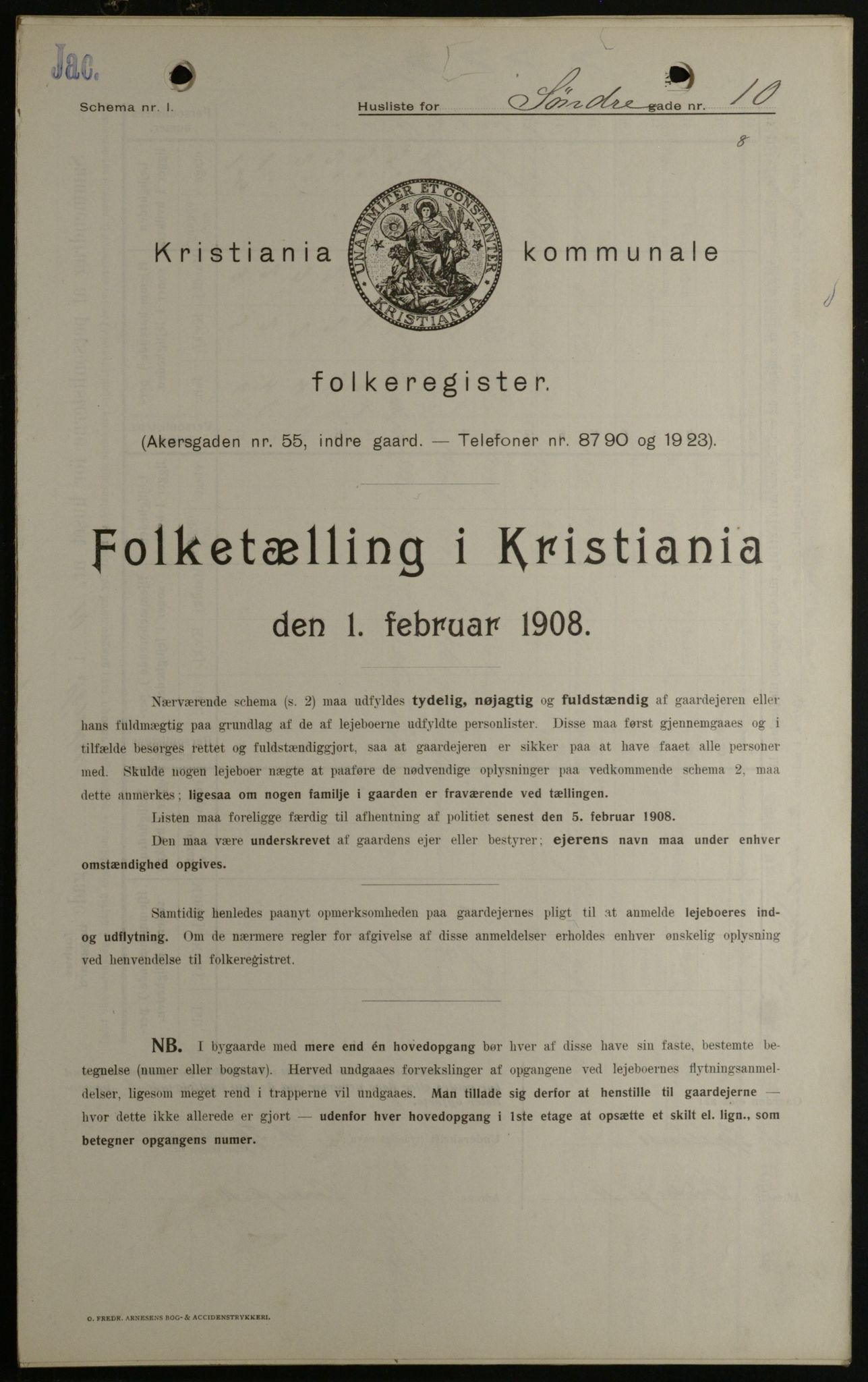 OBA, Municipal Census 1908 for Kristiania, 1908, p. 95612