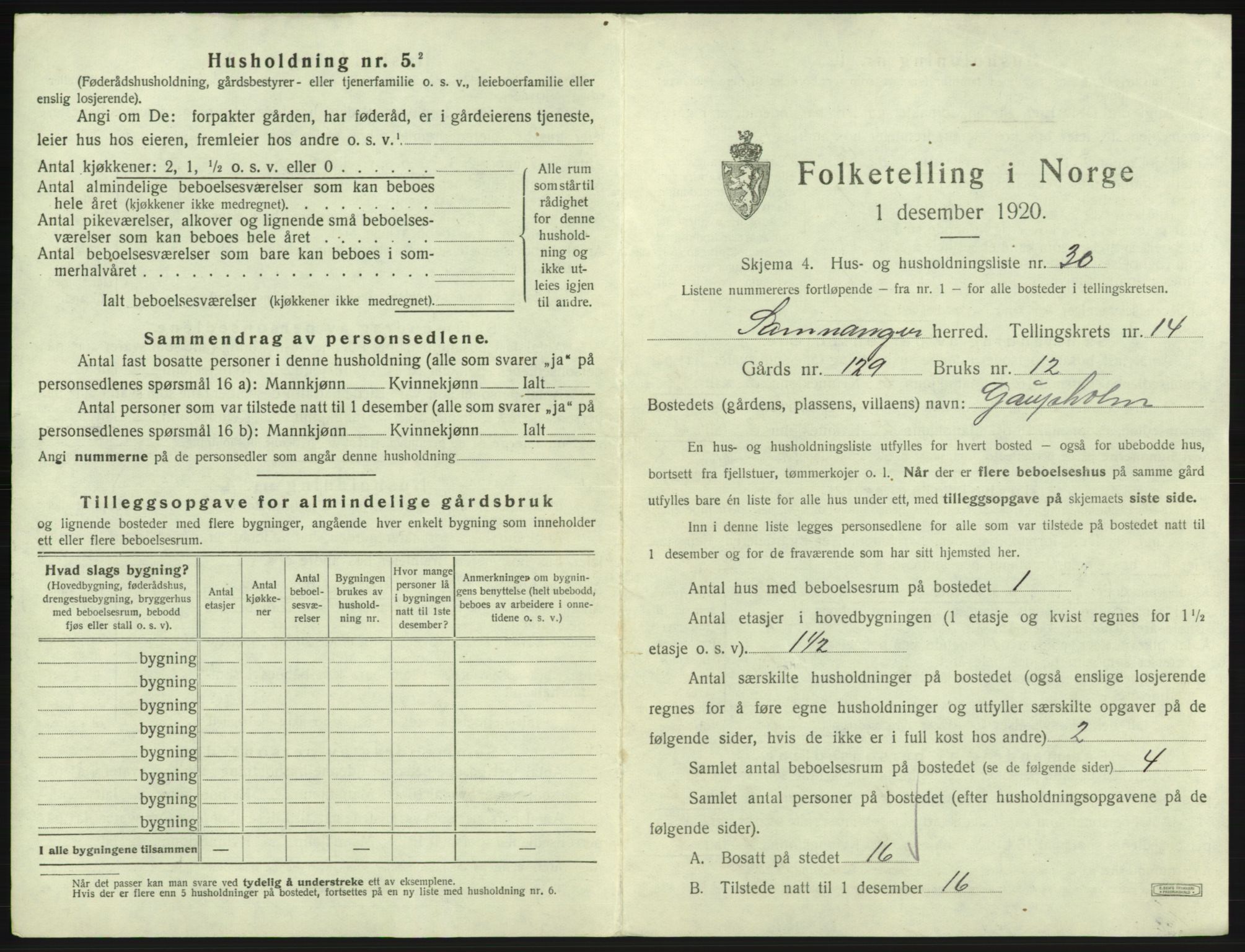 SAB, 1920 census for Samnanger, 1920, p. 839