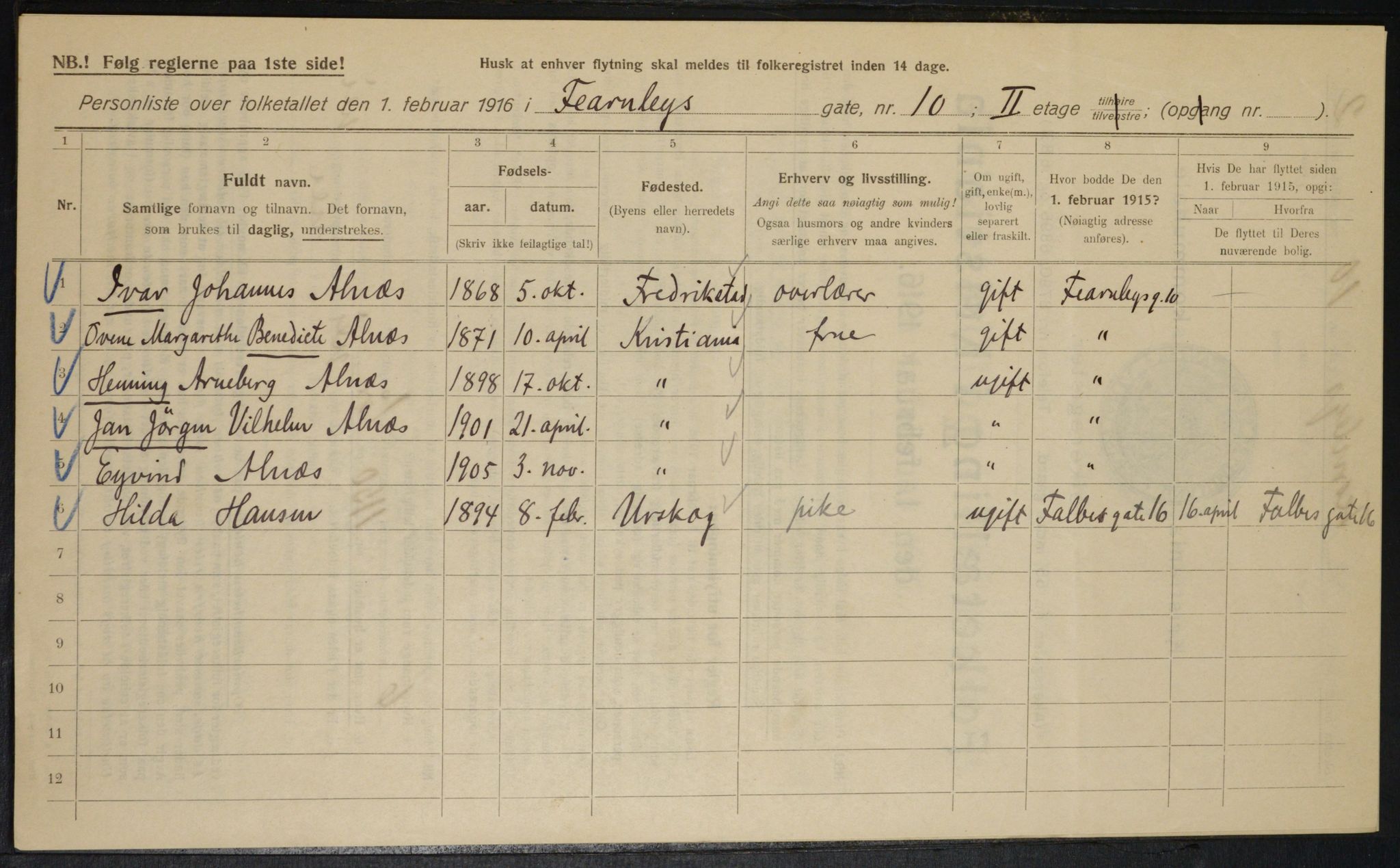 OBA, Municipal Census 1916 for Kristiania, 1916, p. 24352