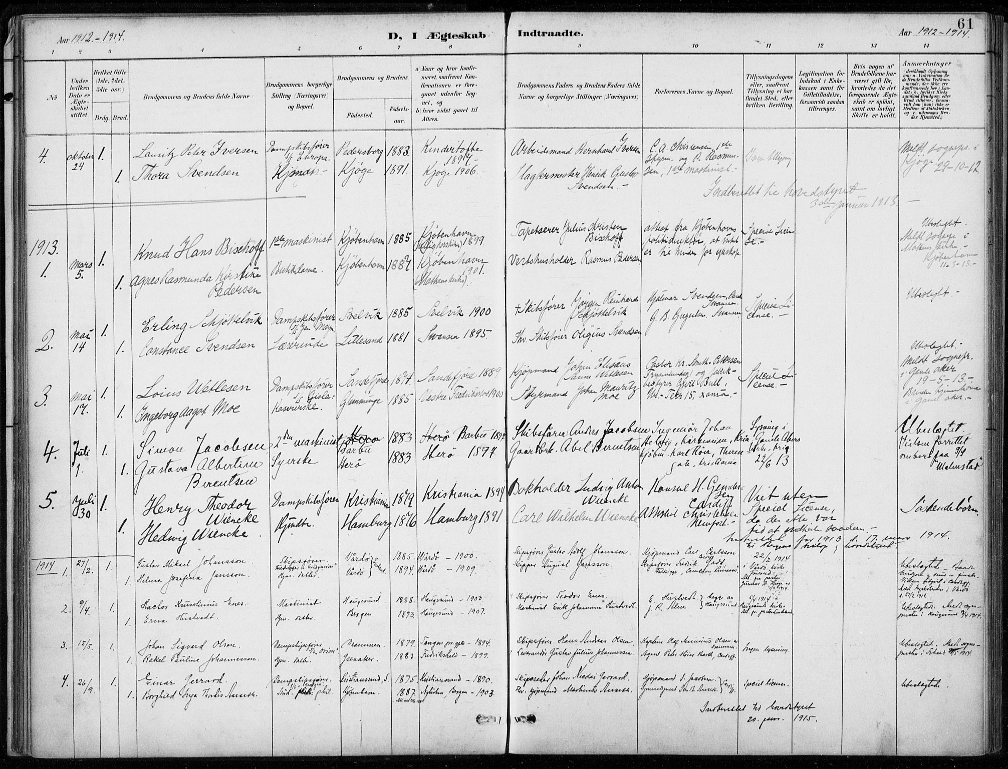 Den norske sjømannsmisjon i utlandet/Bristolhavnene(Cardiff-Swansea), SAB/SAB/PA-0102/H/Ha/Haa/L0002: Parish register (official) no. A 2, 1887-1932, p. 61