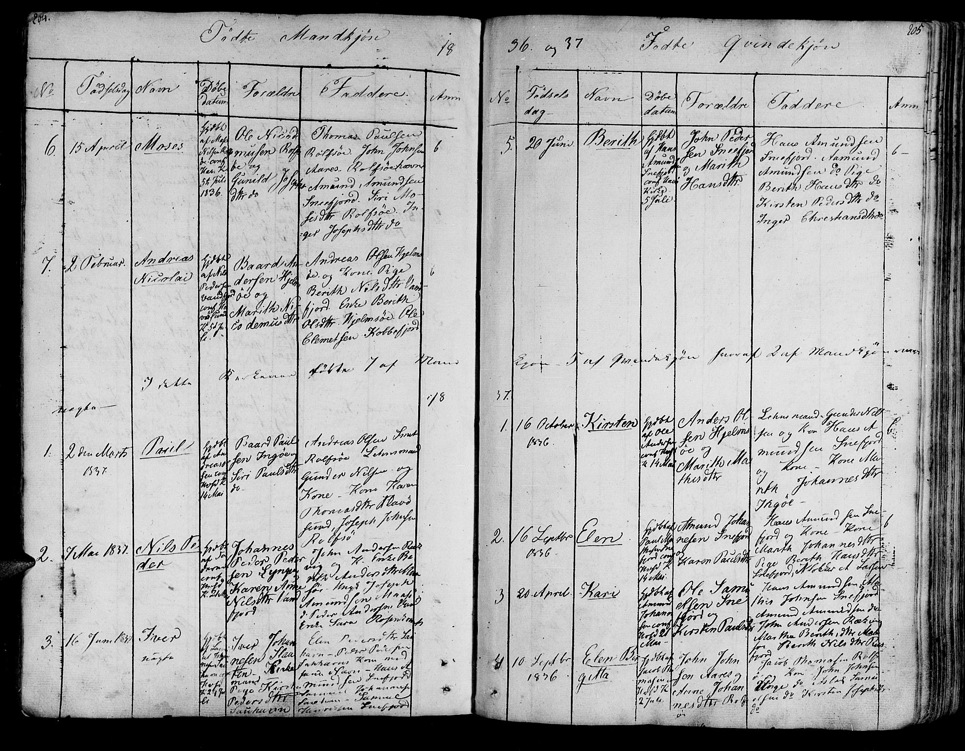 Måsøy sokneprestkontor, SATØ/S-1348/H/Ha/L0001kirke: Parish register (official) no. 1, 1806-1851, p. 204-205