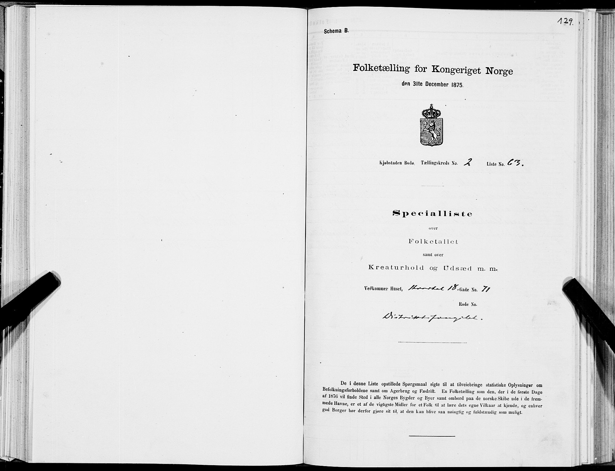 SAT, 1875 census for 1804B Bodø/Bodø, 1875, p. 129