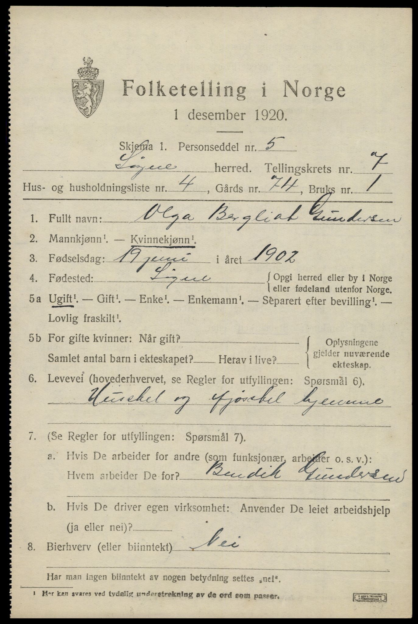 SAK, 1920 census for Søgne, 1920, p. 3535