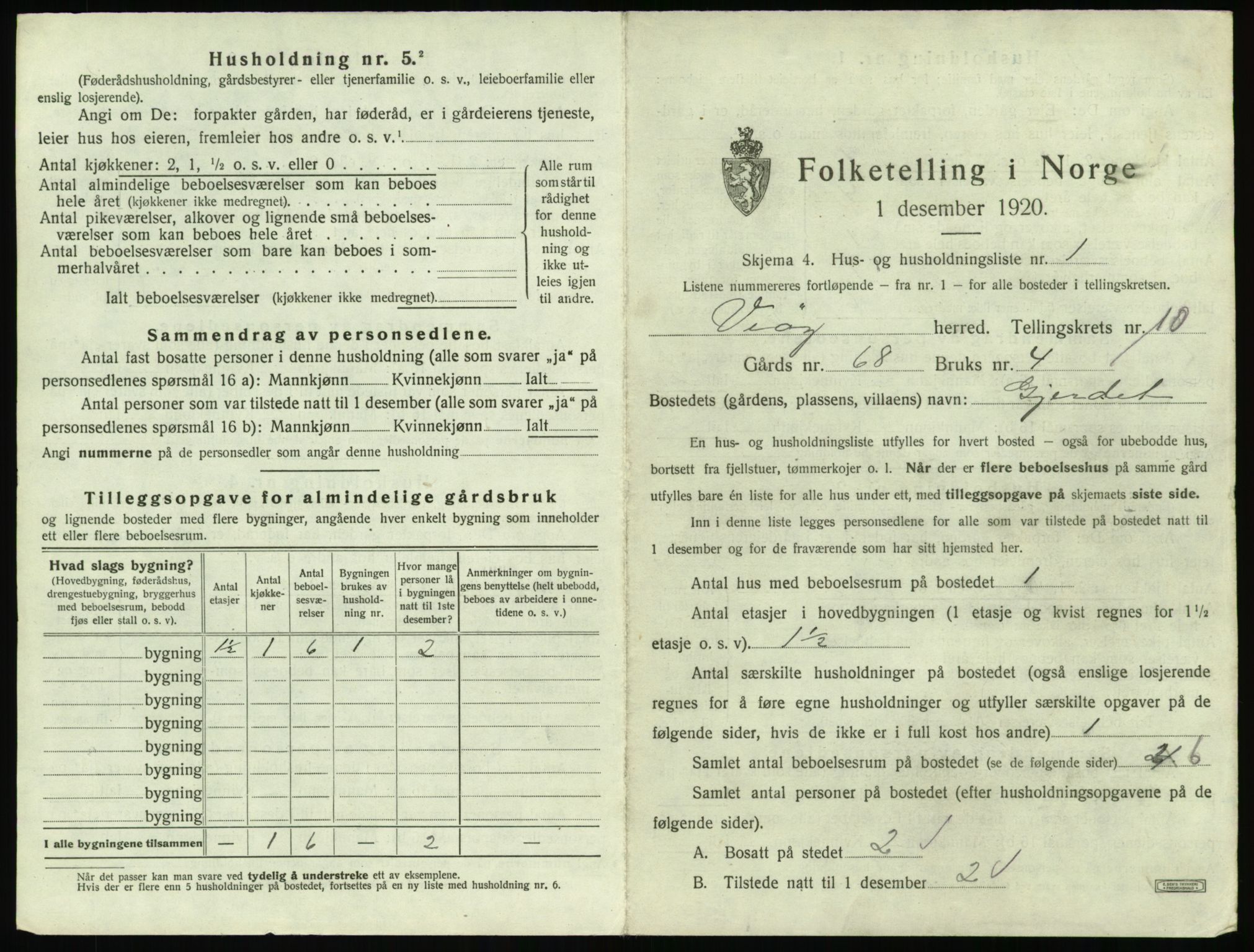 SAT, 1920 census for Veøy, 1920, p. 755