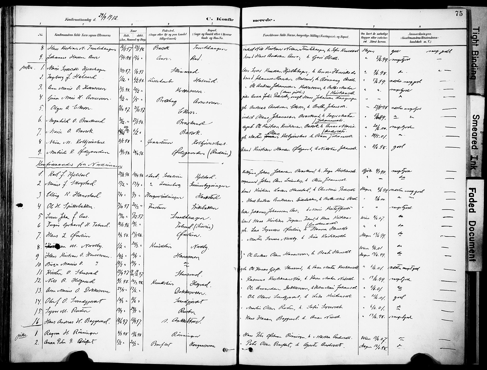 Nordre Land prestekontor, SAH/PREST-124/H/Ha/Haa/L0006: Parish register (official) no. 6, 1897-1914, p. 75