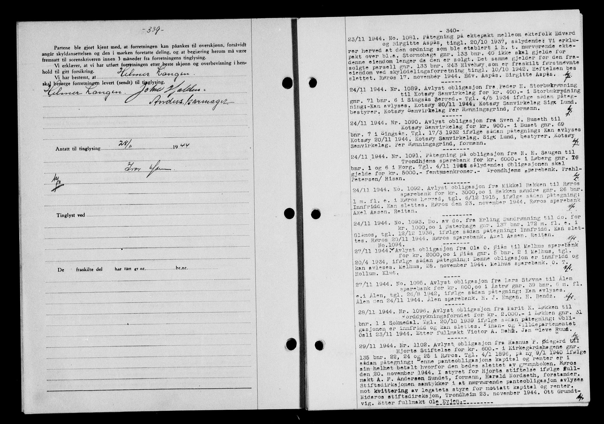 Gauldal sorenskriveri, SAT/A-0014/1/2/2C/L0058: Mortgage book no. 63, 1944-1945, Diary no: : 1081/1944