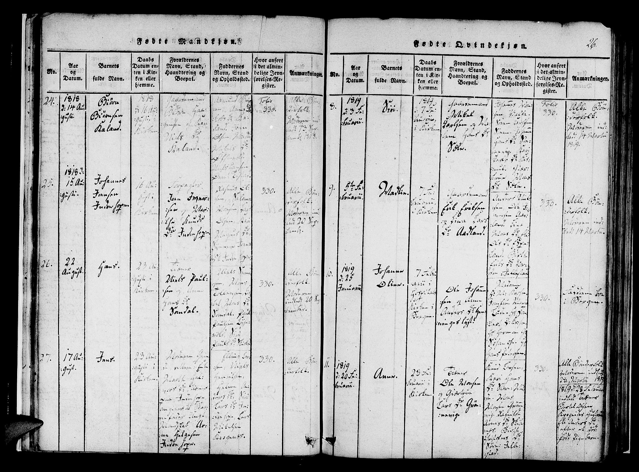 Fana Sokneprestembete, AV/SAB-A-75101/H/Haa/Haaa/L0007: Parish register (official) no. A 7, 1816-1828, p. 26