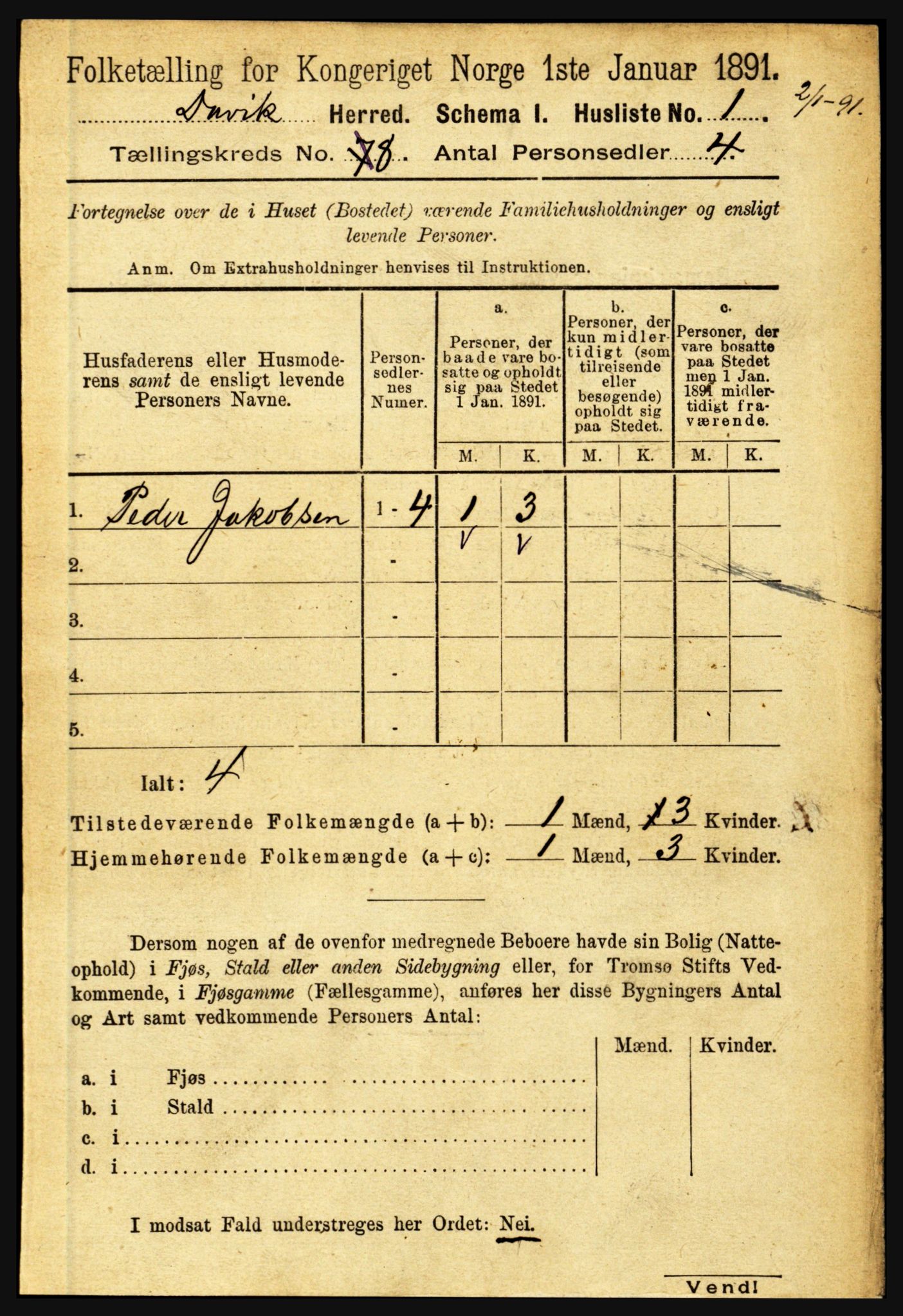 RA, 1891 census for 1442 Davik, 1891, p. 3181