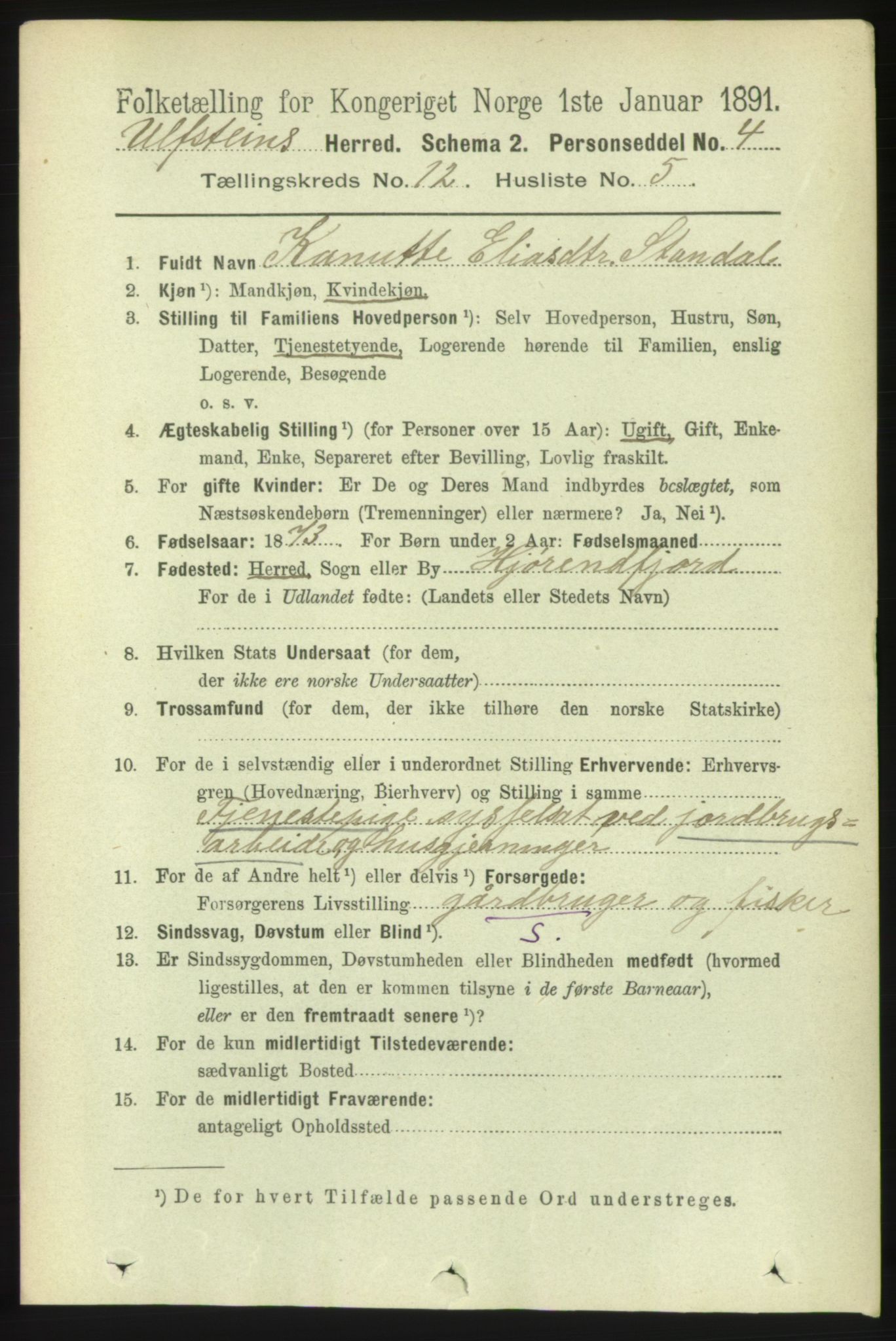 RA, 1891 census for 1516 Ulstein, 1891, p. 3882