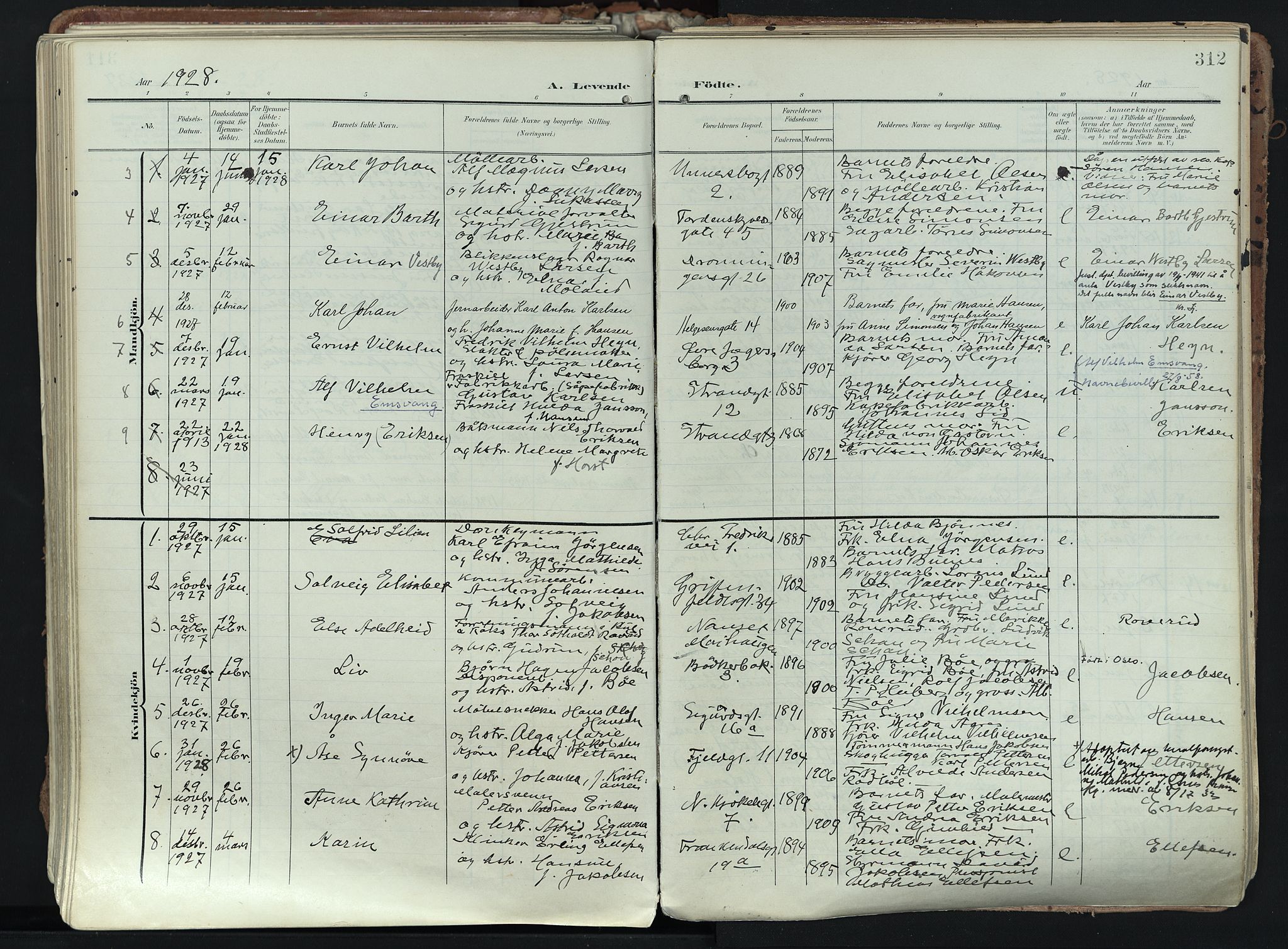 Larvik kirkebøker, SAKO/A-352/F/Fa/L0012: Parish register (official) no. I 12, 1905-1933, p. 312