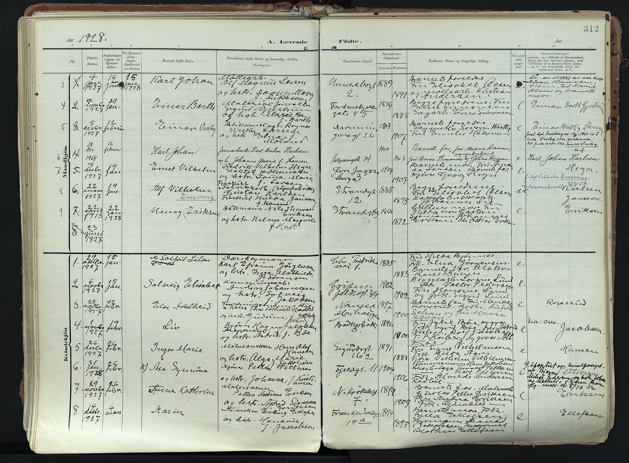 Larvik kirkebøker, AV/SAKO-A-352/F/Fa/L0012: Parish register (official) no. I 12, 1905-1933, p. 312