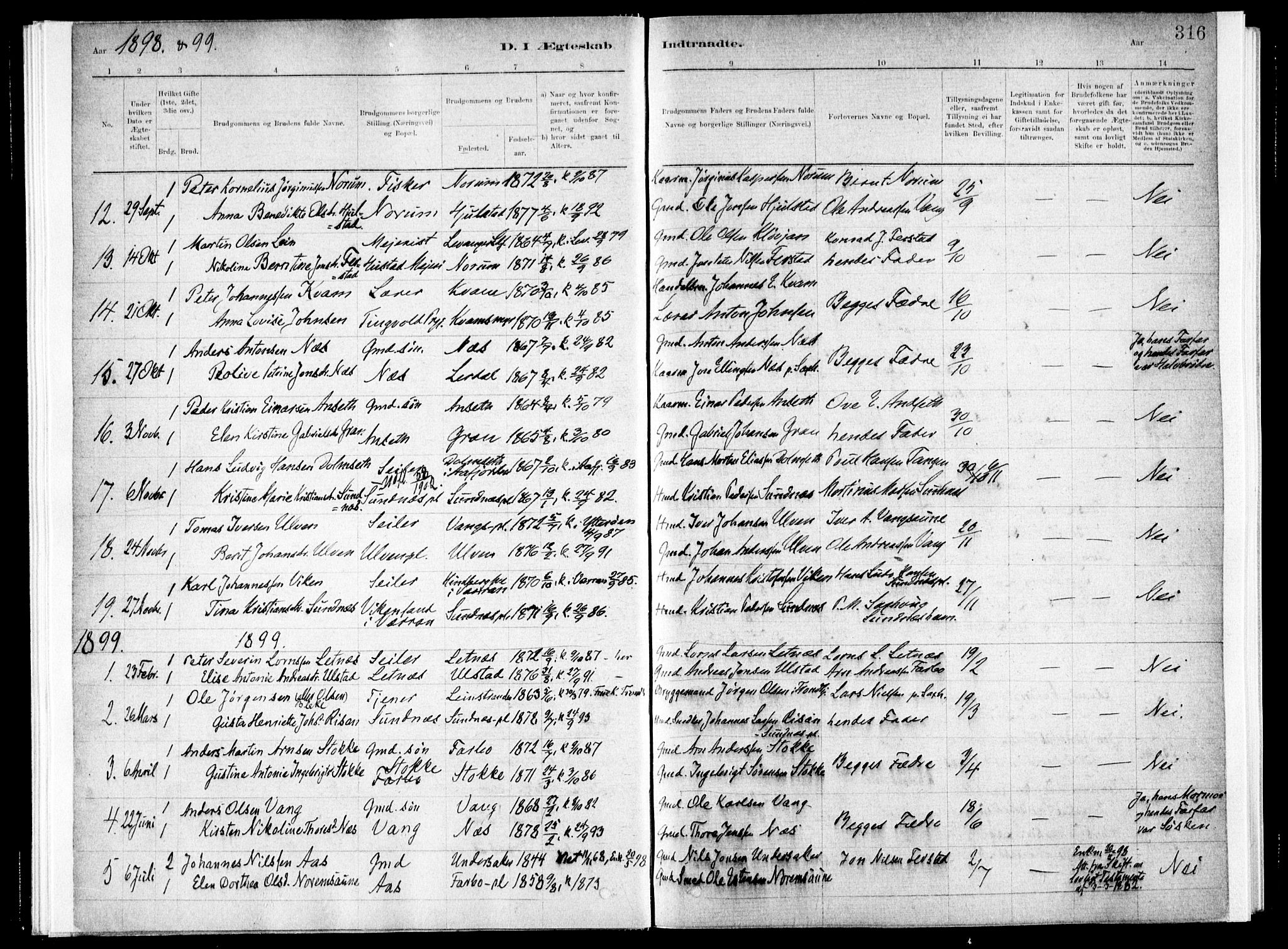 Ministerialprotokoller, klokkerbøker og fødselsregistre - Nord-Trøndelag, SAT/A-1458/730/L0285: Parish register (official) no. 730A10, 1879-1914, p. 316
